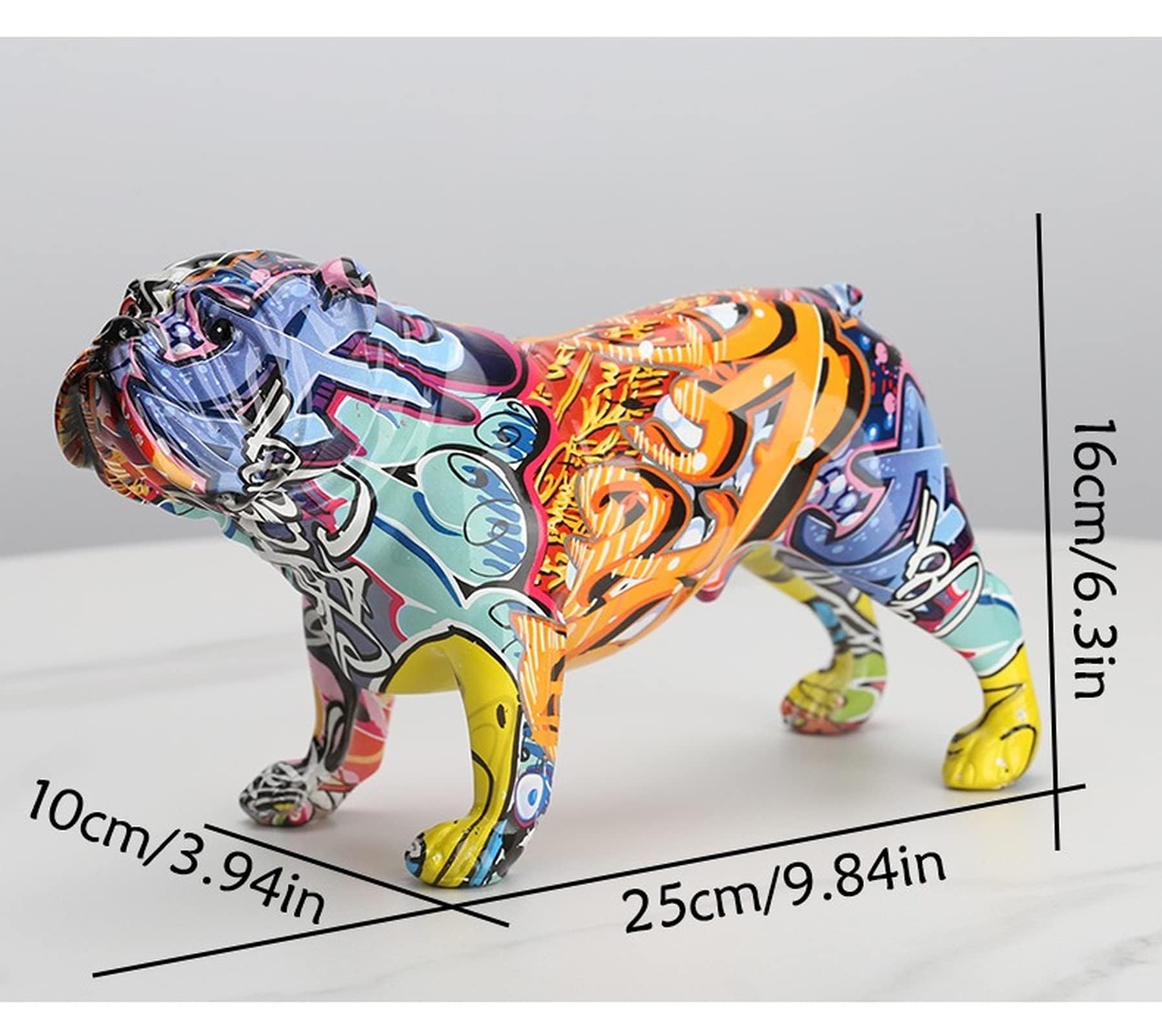 suruim Creative Colorful English Bulldog Figurines Modern Graffiti Art Home Decorations Room Bookshelf TV Cabinet Decor Animal Ornament (A) - Image 3