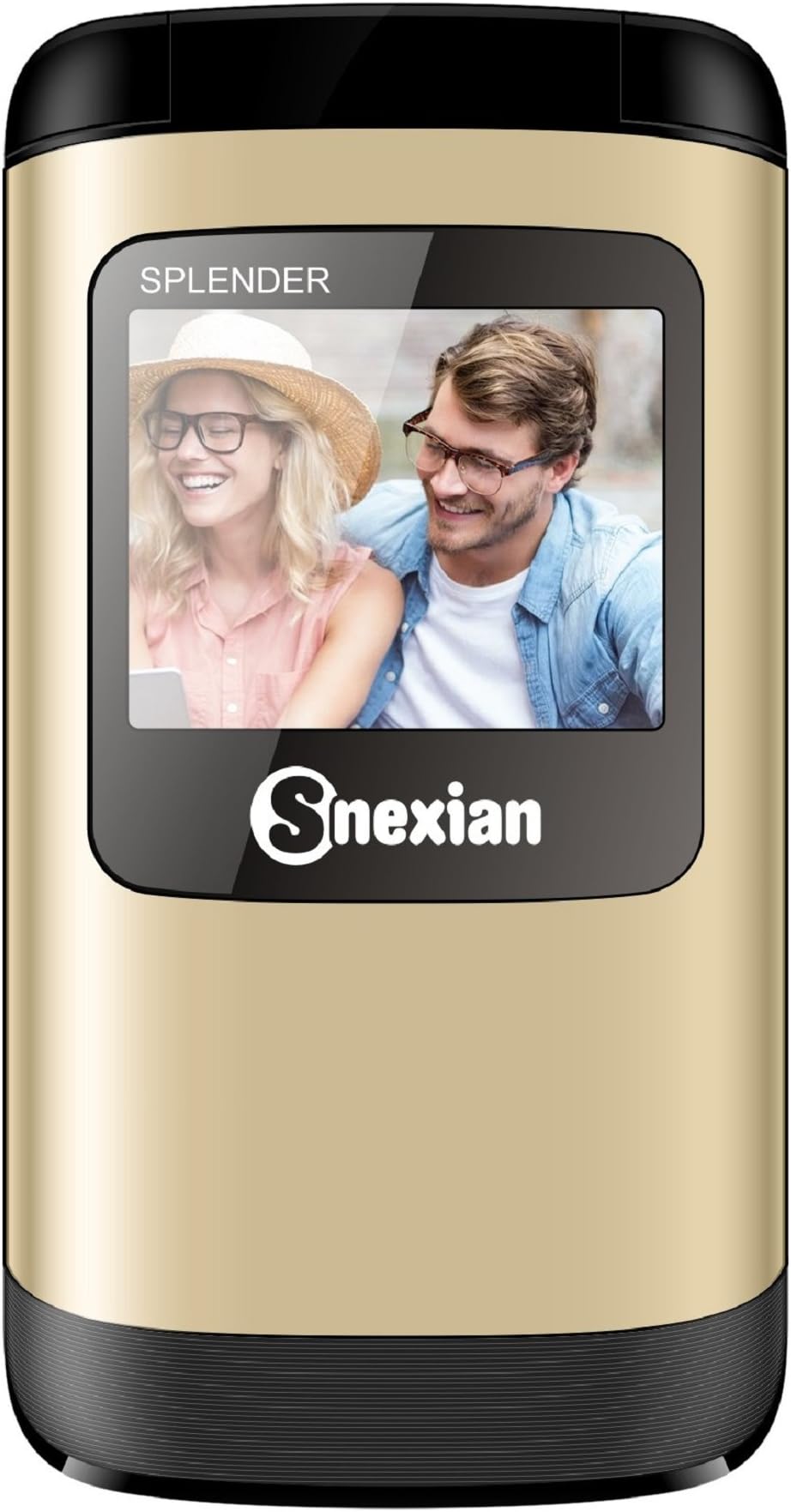 Snexian SPLENDER FLIP FLAP Feature mobile Phone With DUAL SIM, 1.8 inch, Open FM with recording ,multi languages supported , 1000 mah Battery, BLUETOOTH , VIBRATION, CAMERA,upto 32 GB Expandable memory, BIS CERTIFIED & 1 YEAR (Champagne- Black)