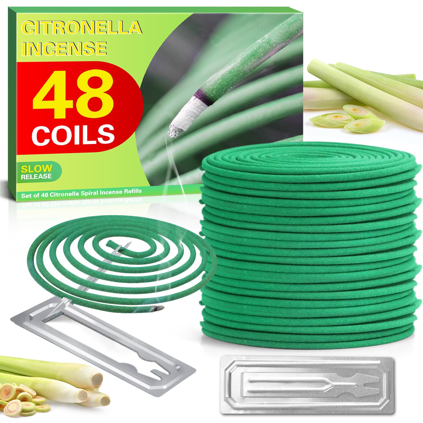 SCENTORINI Citronella Coils, 48 PCS Citronella Incense with Coil Holder, Suitable for Outdoor Use, Pool Side, Patio, Porches