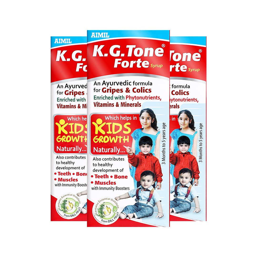 K.G. Tone Forte Syrup - 100ml (Pack of 3) | Herbal Syrup for Natural Kids Growth and Immunity | For Healthy Development of Teeth, Bones and Muscles | Ayurvedic Formula for Gripes & Colics
