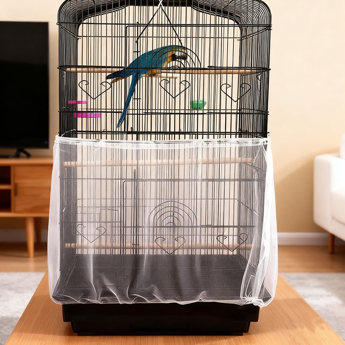 2 PCS Copertura per Gabbia per Uccelli, Rete Protettiva Regolabile per Gabbia, Raccogli Semi per Gabbia, Nylon Mesh Adatto per Pappagalli