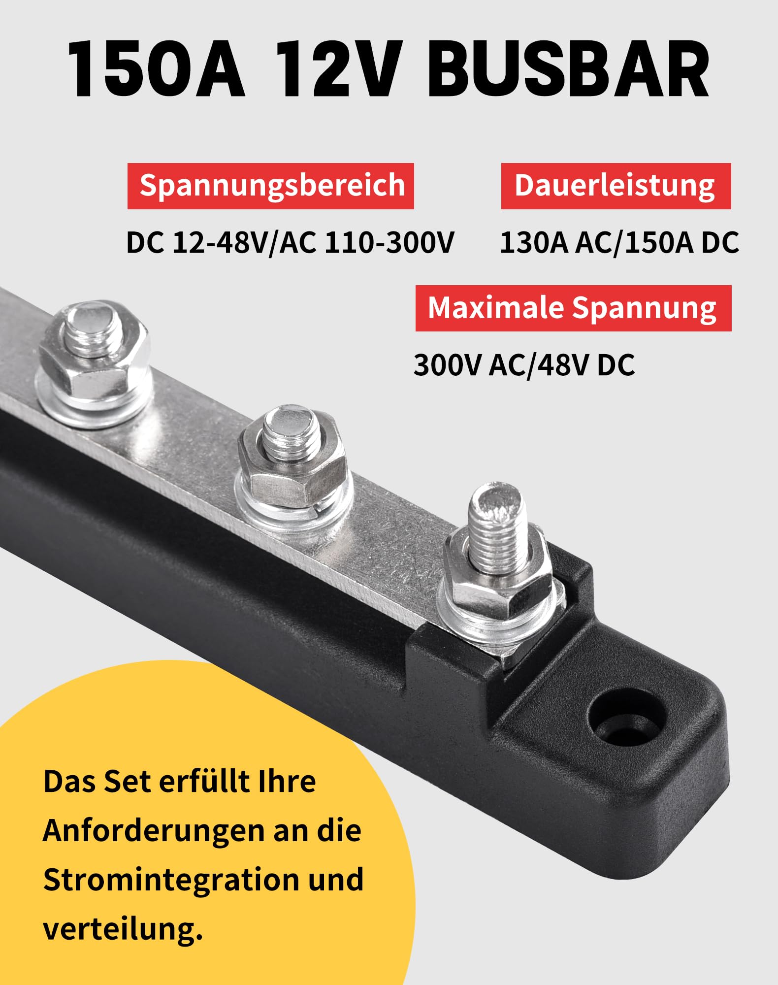 2 sztuki szyn zbiorczych 12 V-48 V DC 150 A, szyny zbiorcze, blok rozdzielczy z 4 x bolcami zaciskowymi M6 12 V, blok rozdzielczy zasilania z pokrywą, rozdzielacz 12 V, do samochodów RV, ciężarówek,