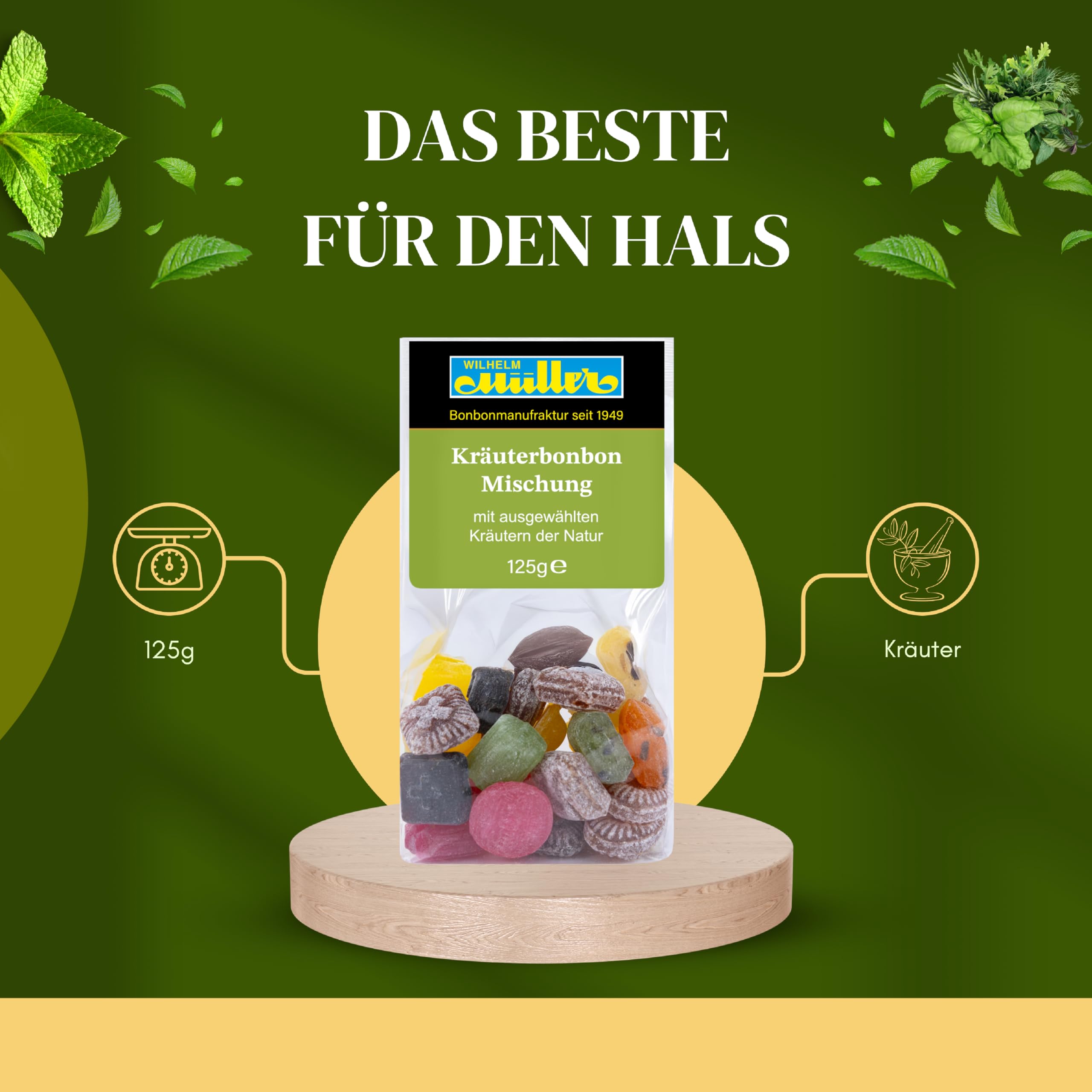WILHELM Müller Kräutermischung - Kräuter Bonbons wie vom Jahrmarkt - Kräutermix als Bonbons - Im praktischen Beutel aus Deutschland - 2500g
