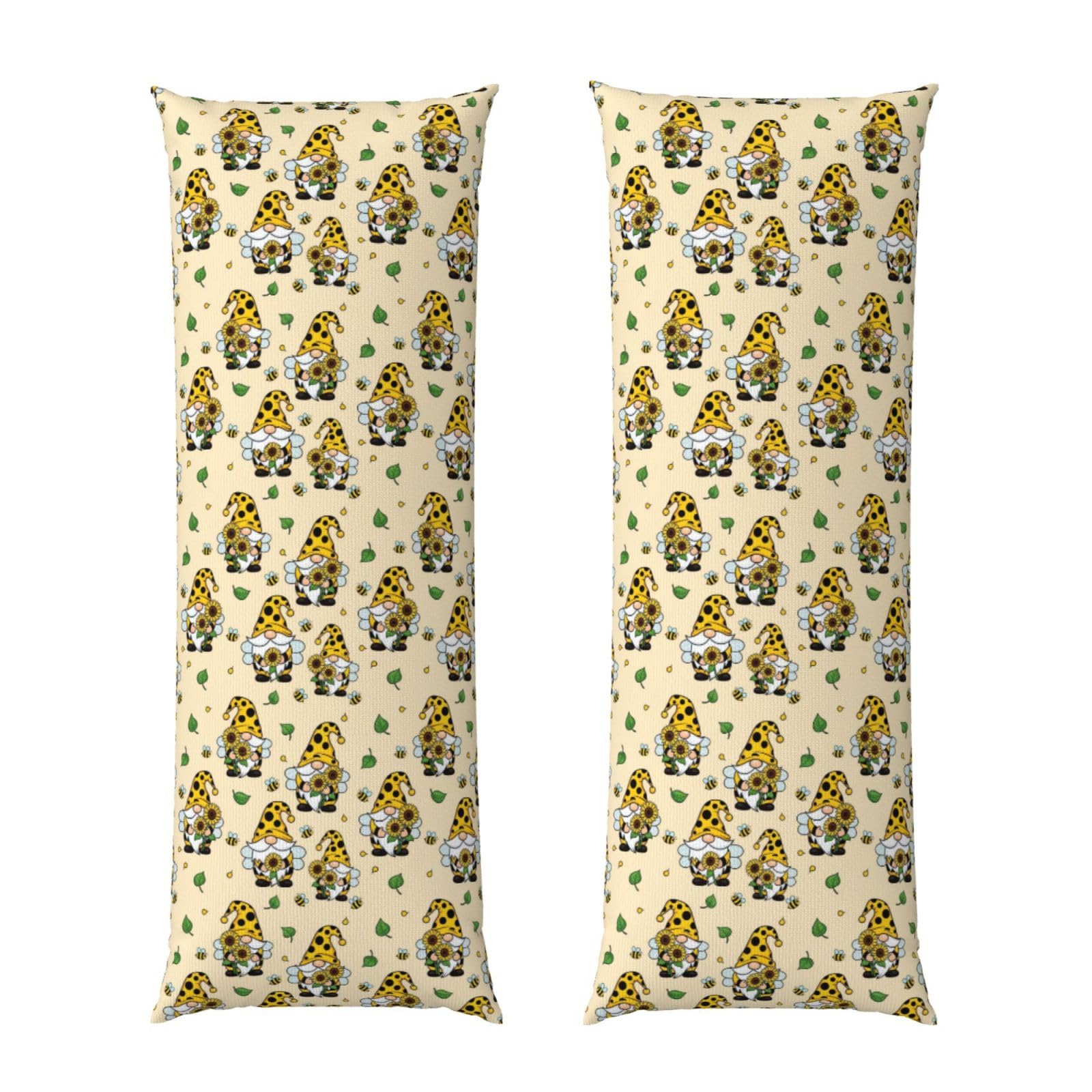 Body Pillow Cover 20x54 Inch, Gnomes Bees and Sunflowers, Luxury Cozy Long Pillowcase with Zipper, Softffy Rectangular Case for Couch Bed Home Hotel