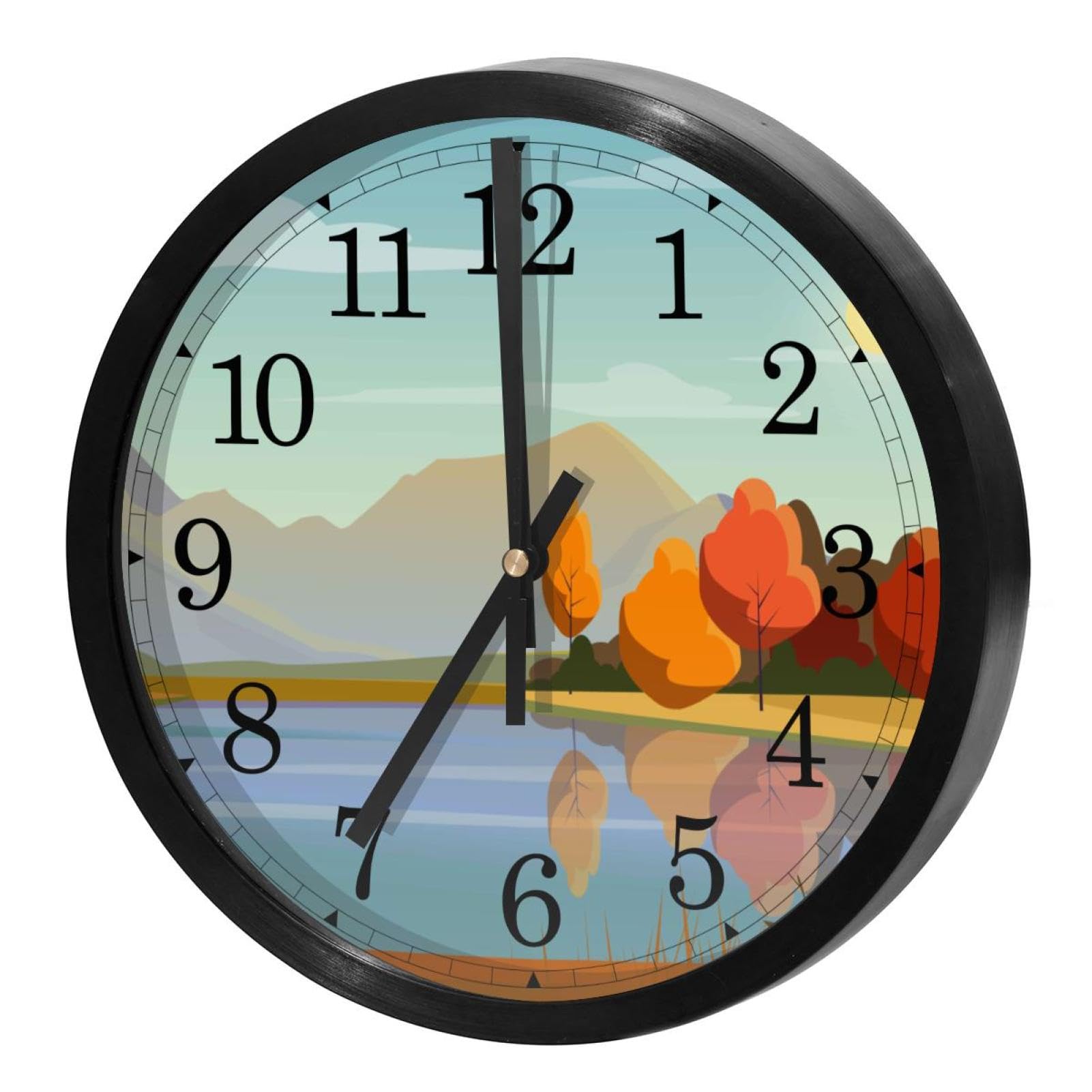 Horloge murale silencieuse pour un sommeil sans tic-tac mécanique avec décoration paysage de lac
