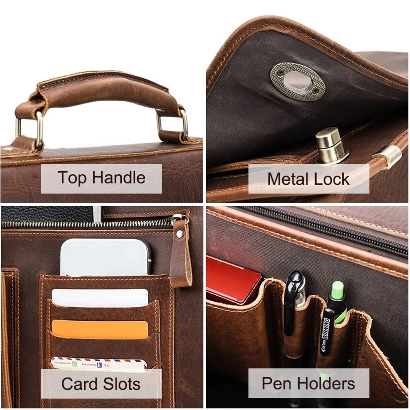 Maletín for hombres de negocios, bolsas mensajero hombro cuero, bolso Latop marca for bolsos mano 15,6 pulgadas