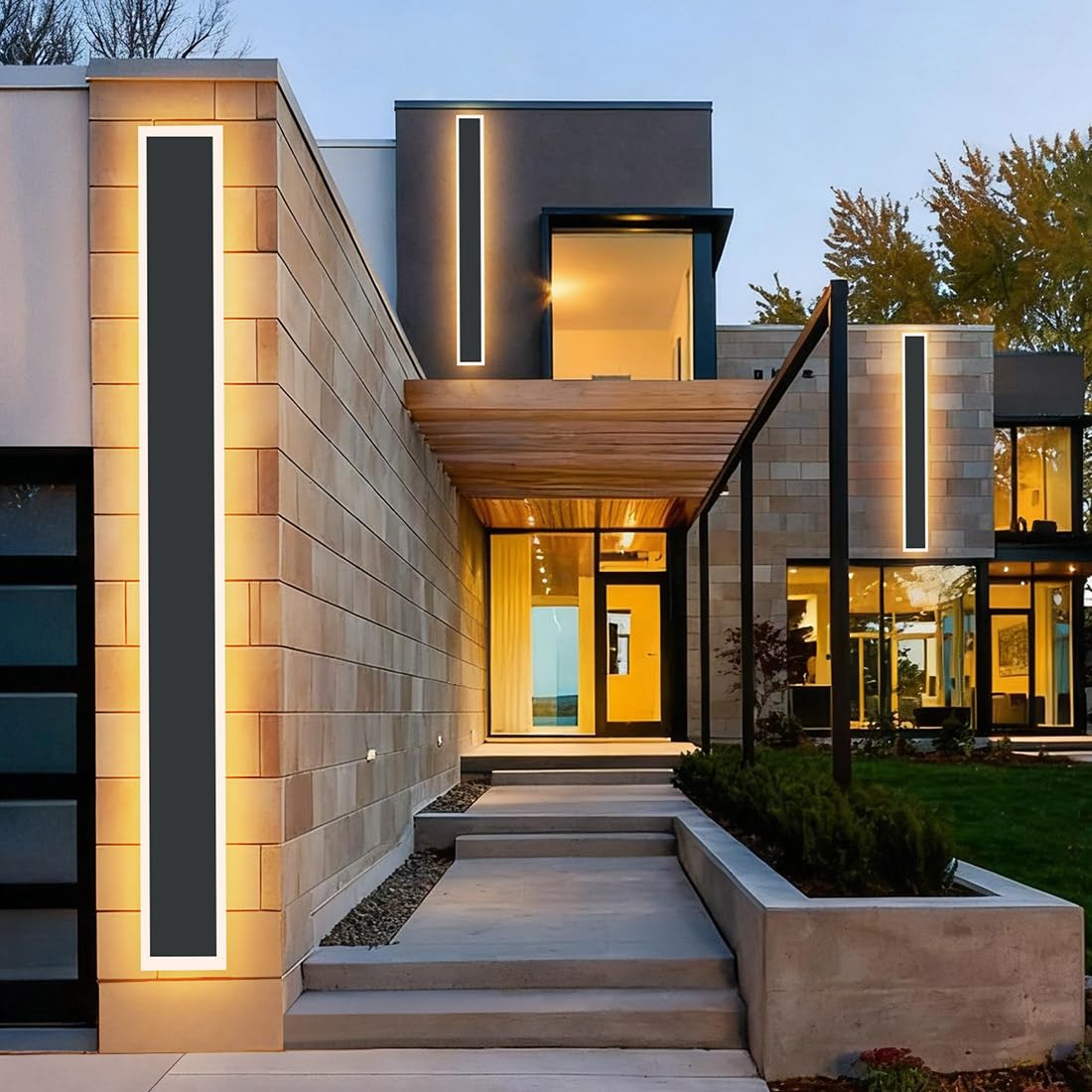 Xbuyee 48IN Long Outdoor Modern LED Wall Light Fixture, IP65 Waterproof 36W 3200LM Black Wall Mount Light, Exterior Wall Sconce for Porch Patio, 3000K