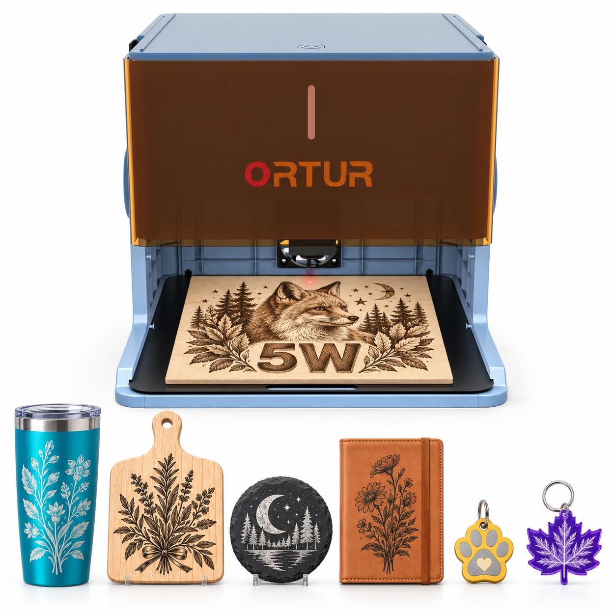 ORTUR Graveur laser R1 pliable, découpe laser portable entièrement fermée, machine de gravure haute vitesse de 5 000 mm/min, graveur laser de bureau pour bois, acrylique, cuir, verre (5 W)