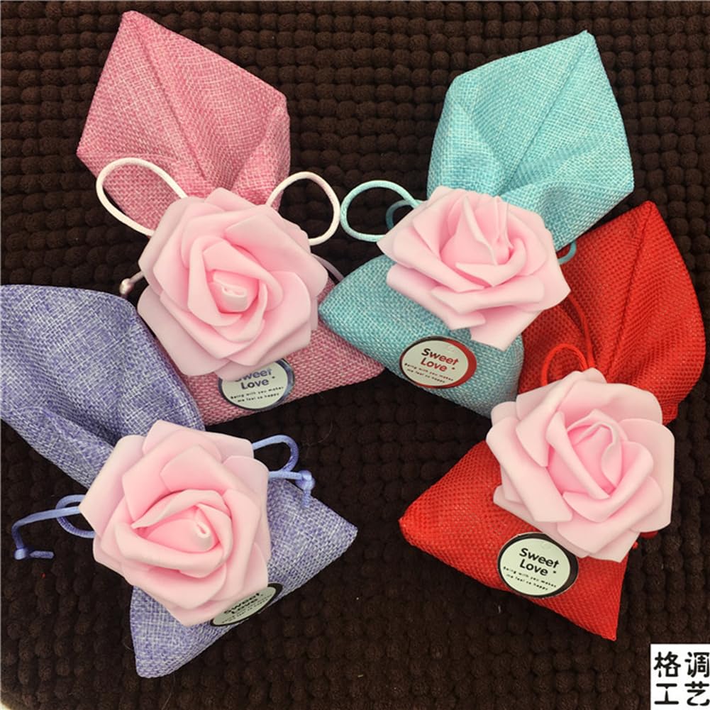 50pcs 9×18cm Geschenktüten mit Blumen Leinen Schmuckbeutel Schmuckbeutel Geschenkbeutel Leinensäckchen für Hochzeit Babydusche Weihnachten Party Schmuck Süßigkeiten Rosa