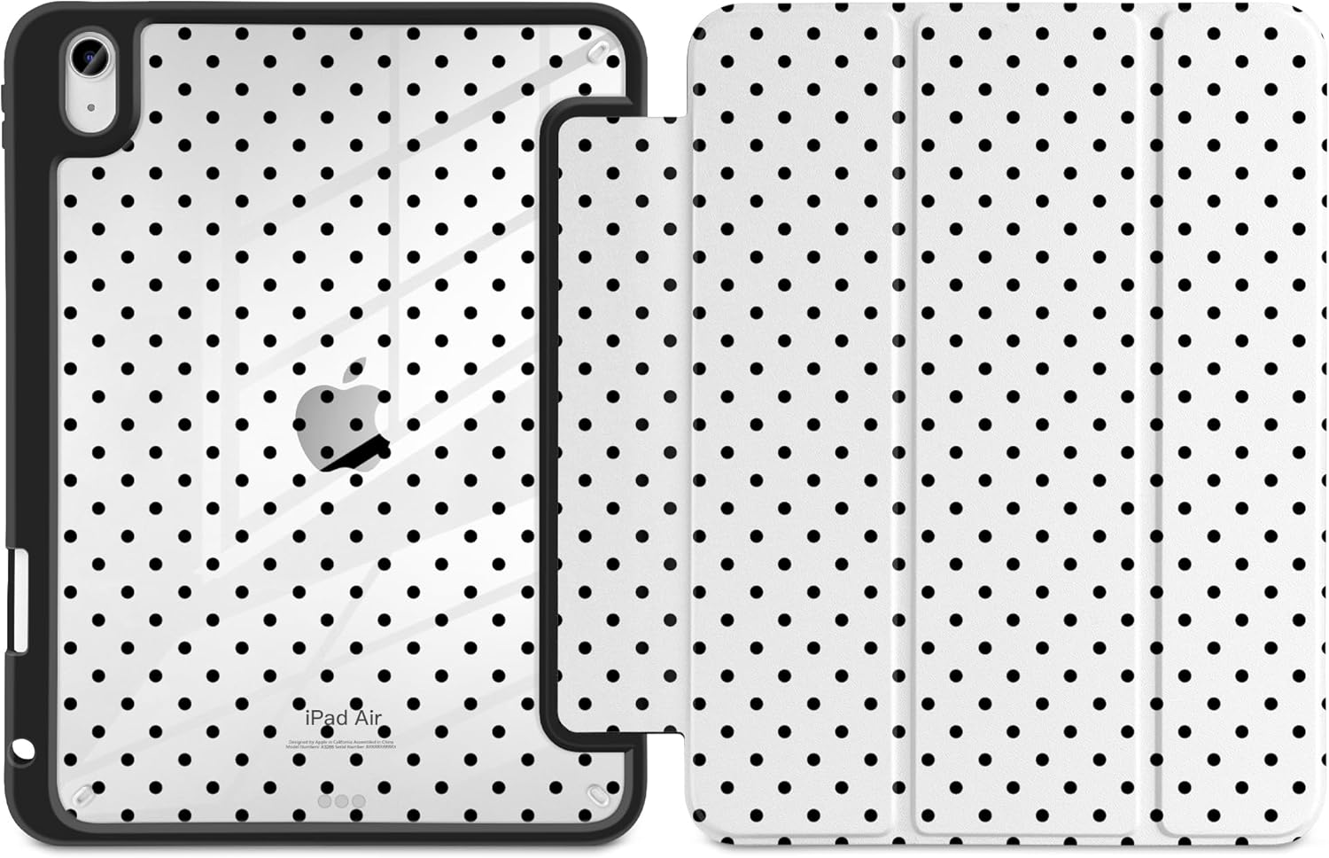 MEEgoodo Case for iPad Air 11 inch M4 2026/M3 2025/M2 2024, for iPad Air 5th/4th Generation Case 10.9 inch 2022/2020, Tablet Cover with Acrylic Transparent Back Shell, Poka Dot Black