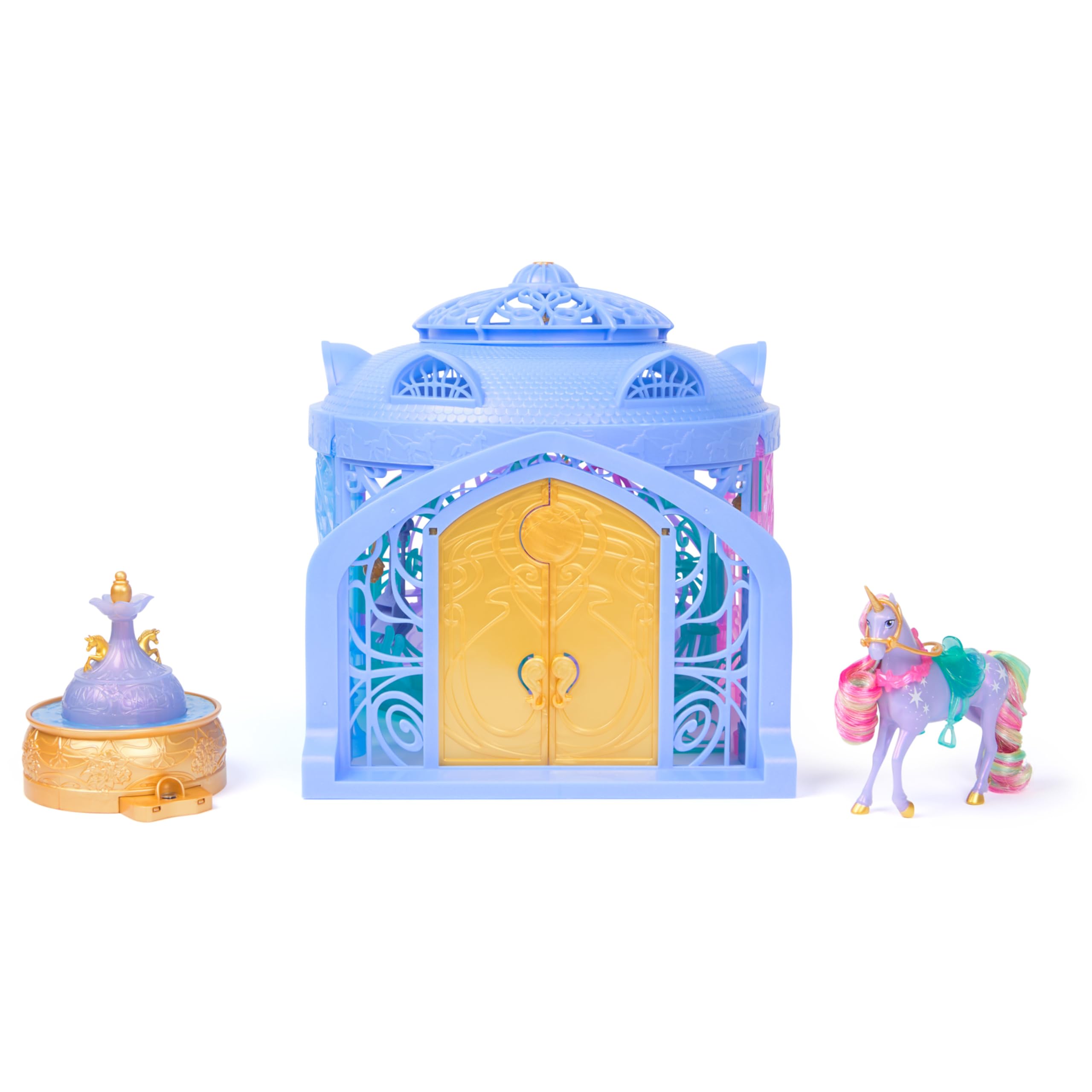 Unicorn Academy - Set de Juego Estable de 90 cm, Incluye Fuente con Efectos de luz y Sonido, Unicornio de 12 cm y 24 Accesorios, Juego Original de la Popular Serie Netflix, para niños a Partir de 4