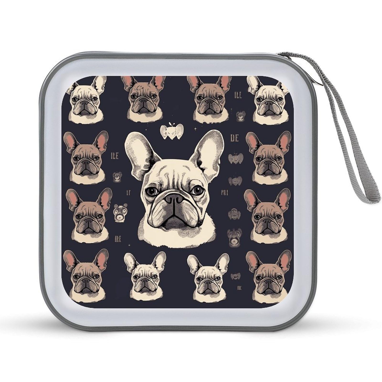 VstaDank I Love French Bulldog 40 Capacity DVD Protective Case with Portable CD Collection Zipper and DVD Case with Handle for Blu Ray Movies Audio Disk Music