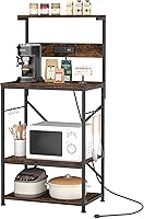 Vista 8 de JAMFLY Estante para hornear de cocina con toma de corriente, soporte para microondas con 6 ganchos en forma de S, barra de café de 4 niveles