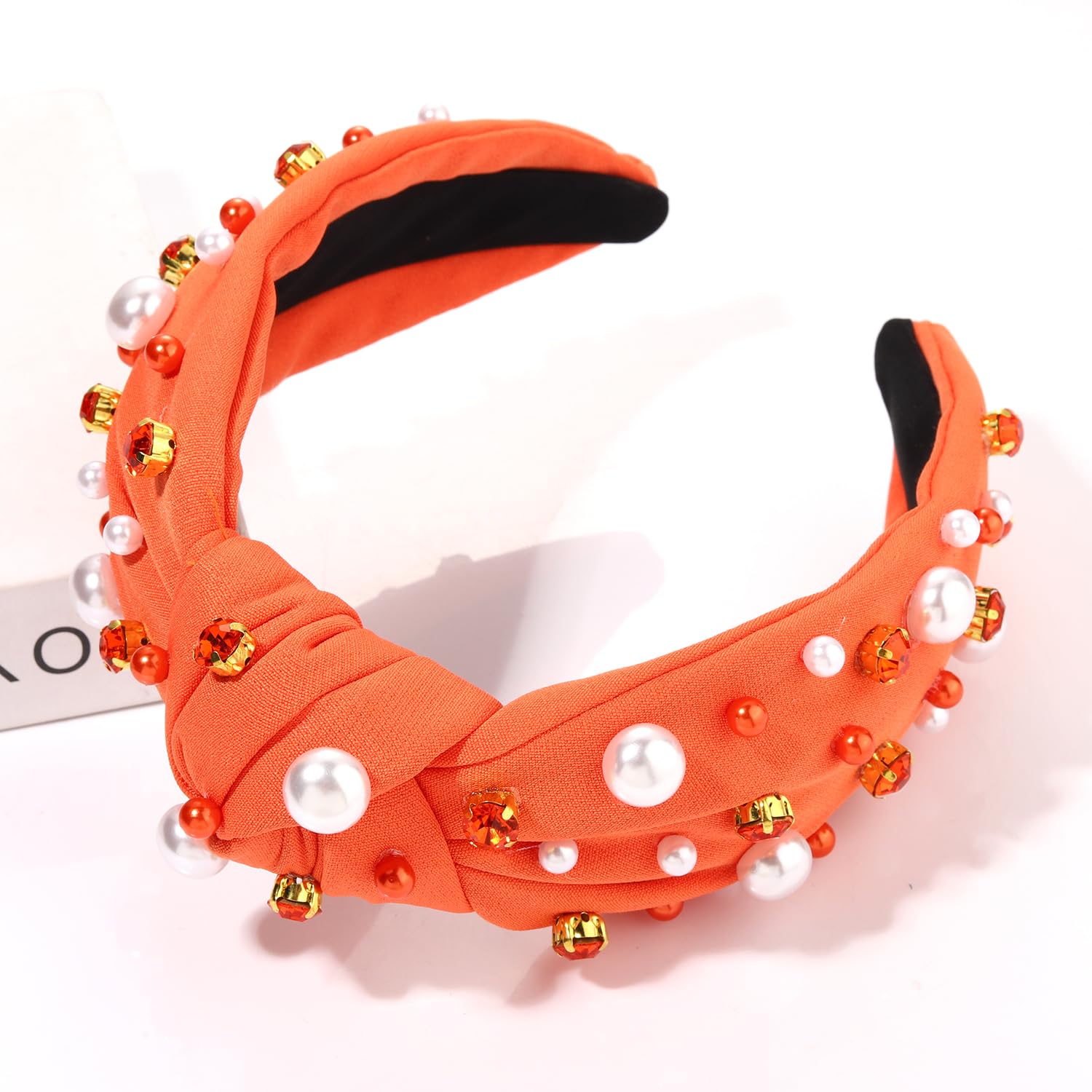 Pearl Knotted Headband for Women Game Day Hair Accessories Pearl Rhinestone Jeweled Hairband image 5