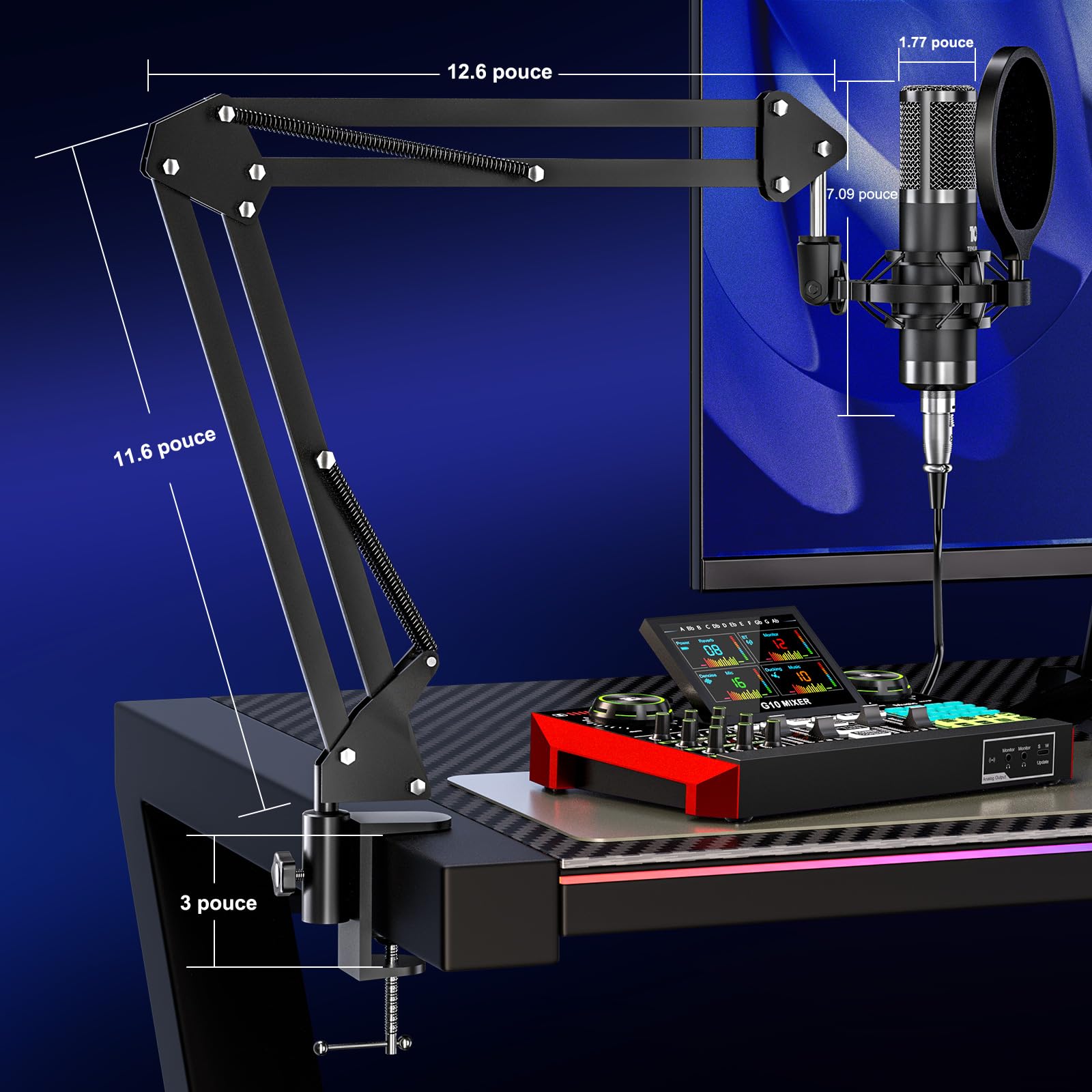 TENLAMP Kit Podcast avec Microphone Condensateur 3,5 mm et Table de Mixage Audio, Équipement Streaming avec Changeur de Voix, Réduction du Bruit pour Streaming, Gaming, Chant et Création de Contenu