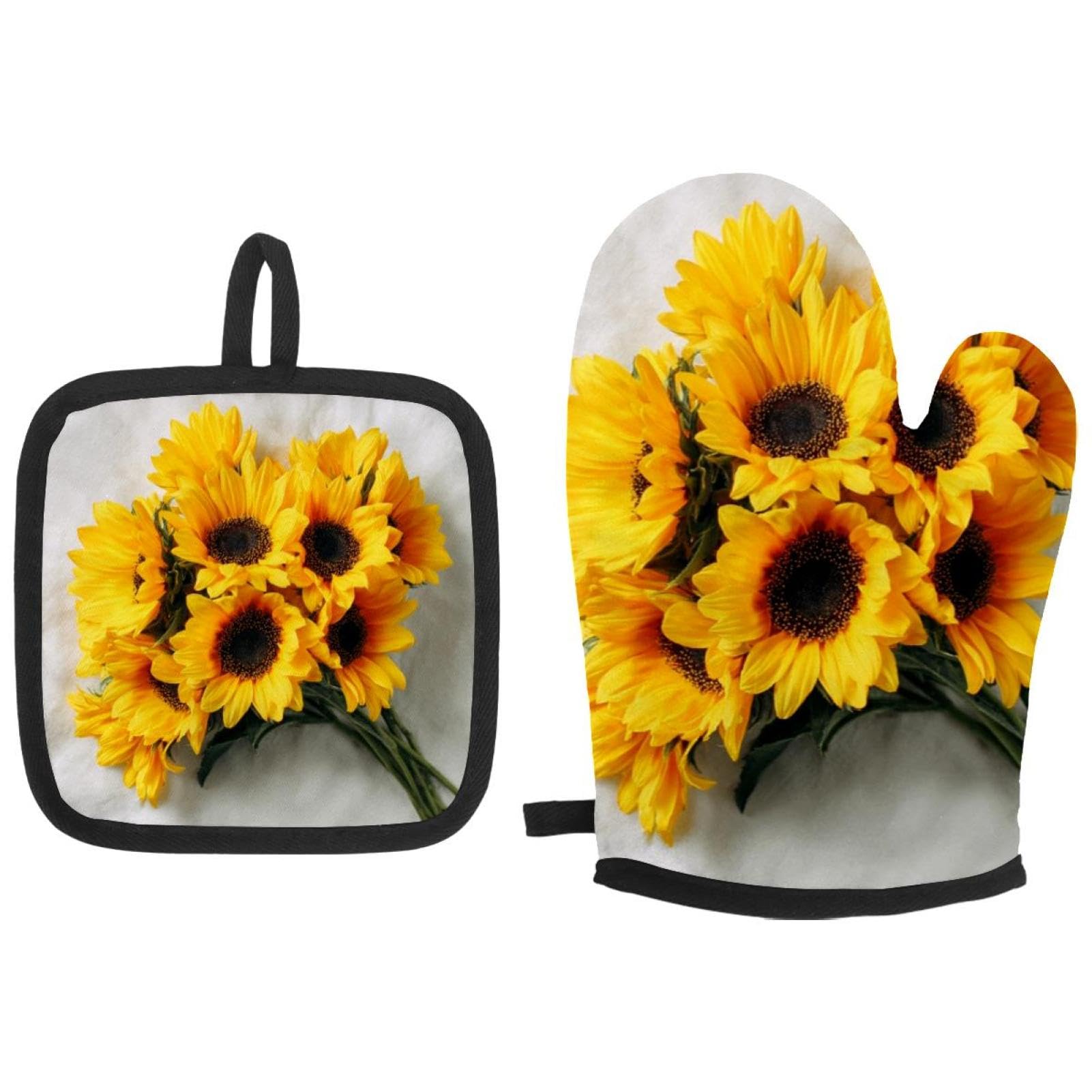 Gants de cuisine et maniques isolants contre la chaleur avec motif tournesol jaune