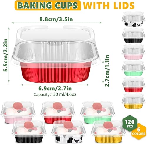 Miniatura 2 de Zhehao 120 tazas cuadradas de papel de aluminio para hornear, mini moldes para tartas, postres con tapas, forros para muffins, moldes desechables
