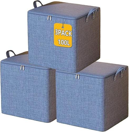 Miniatura 1 de Musbus Paquete de 3 bolsas de almacenamiento para mantas, almacenamiento de ropa, ropa de cama, edredón, cubos Strorage Organizadores de armario