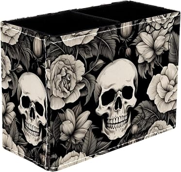 Pencil Holder for Desk, Black White Skull Roses Pen Holder Storage Desktop Pen Organizer Desk Pencil Organizer Makeup Brush Holder for Office School College