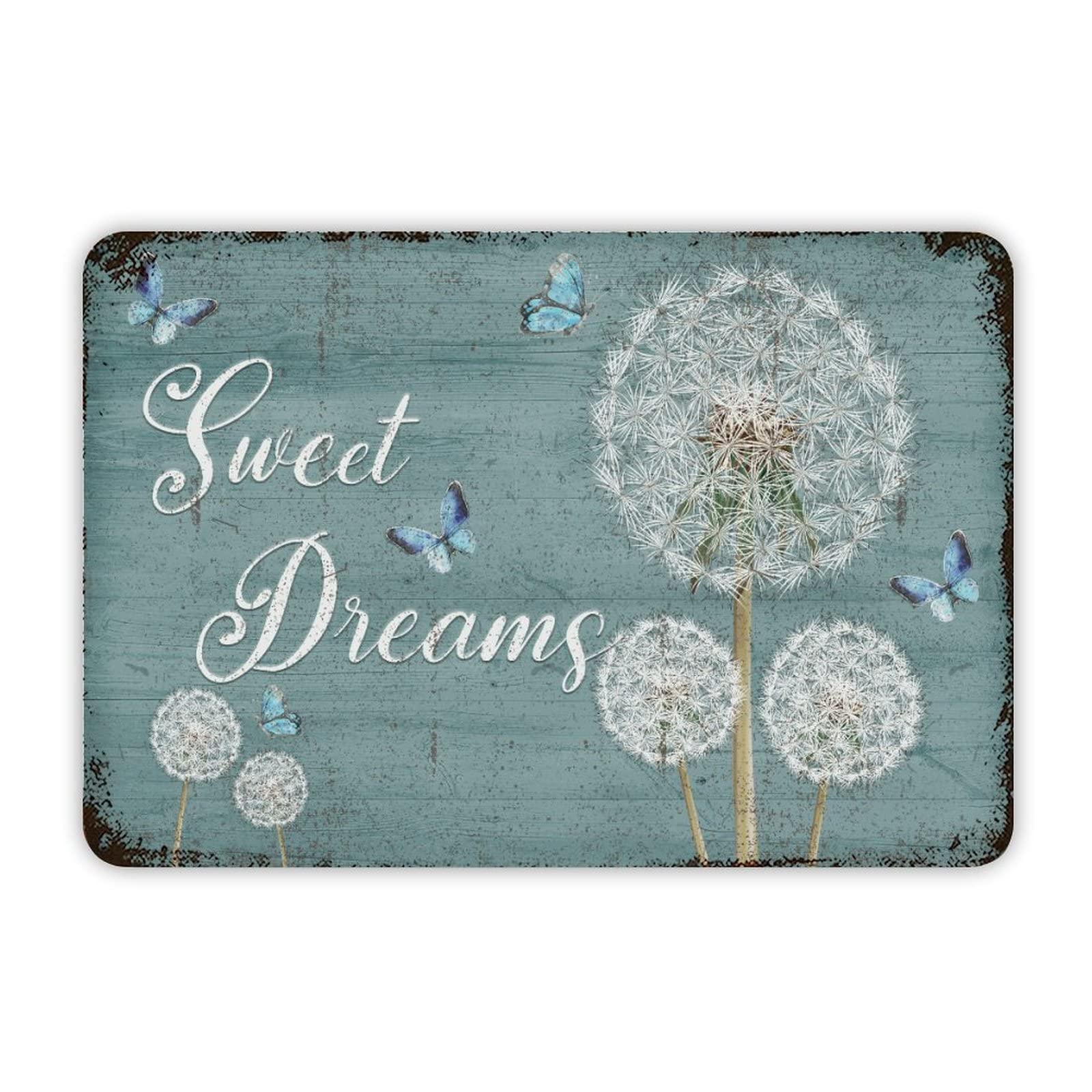 Sweet Dreams Dandelions Butterfly Vintage Metal Tin Sign 12x8 inch Aluminum Sign for Kitchen Bars Restaurants Cafes Pubs Wall Decor