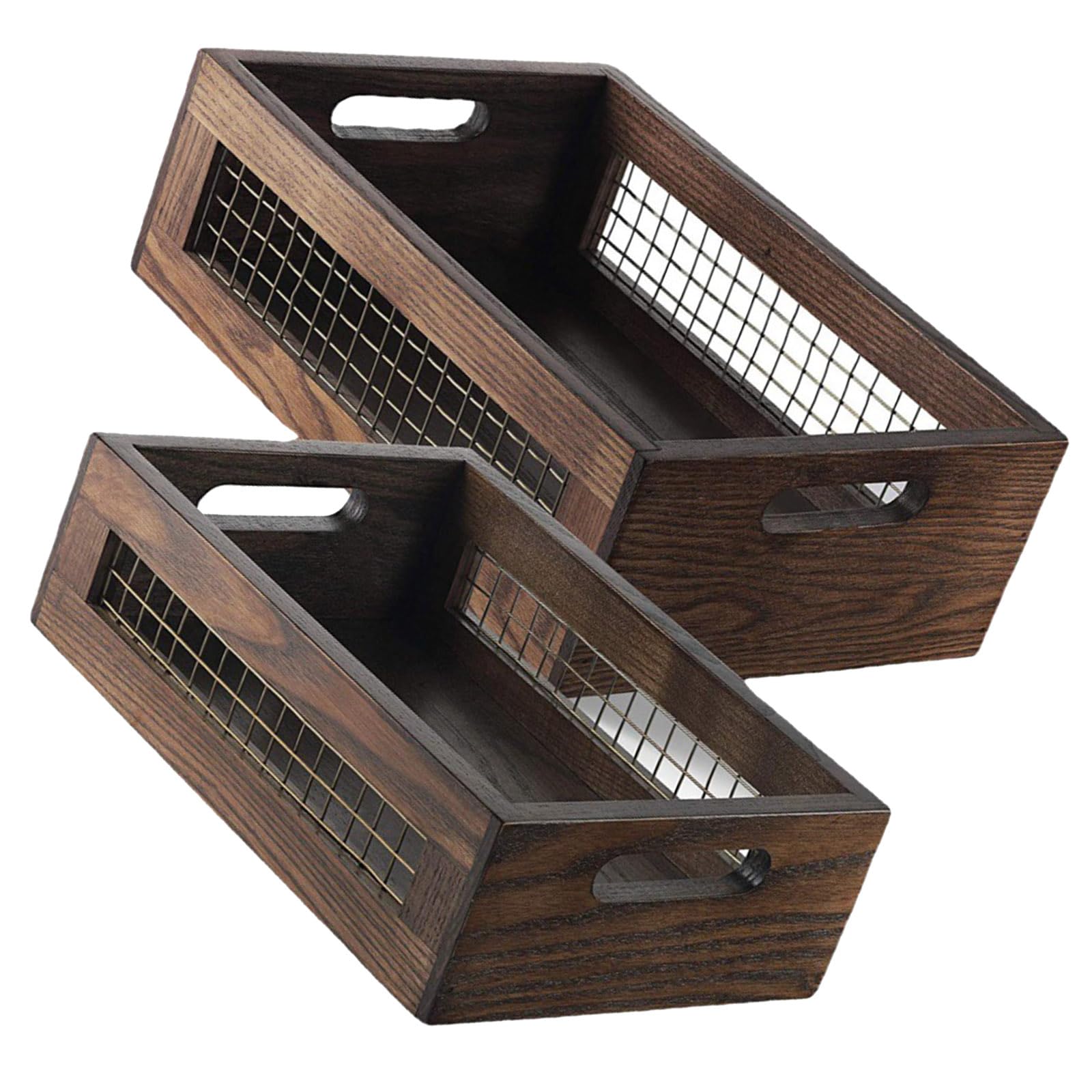 Ljmyy Wooden And Handwoven Wire Storage Basket For Kitchen Fruits Vegetables Home Organization