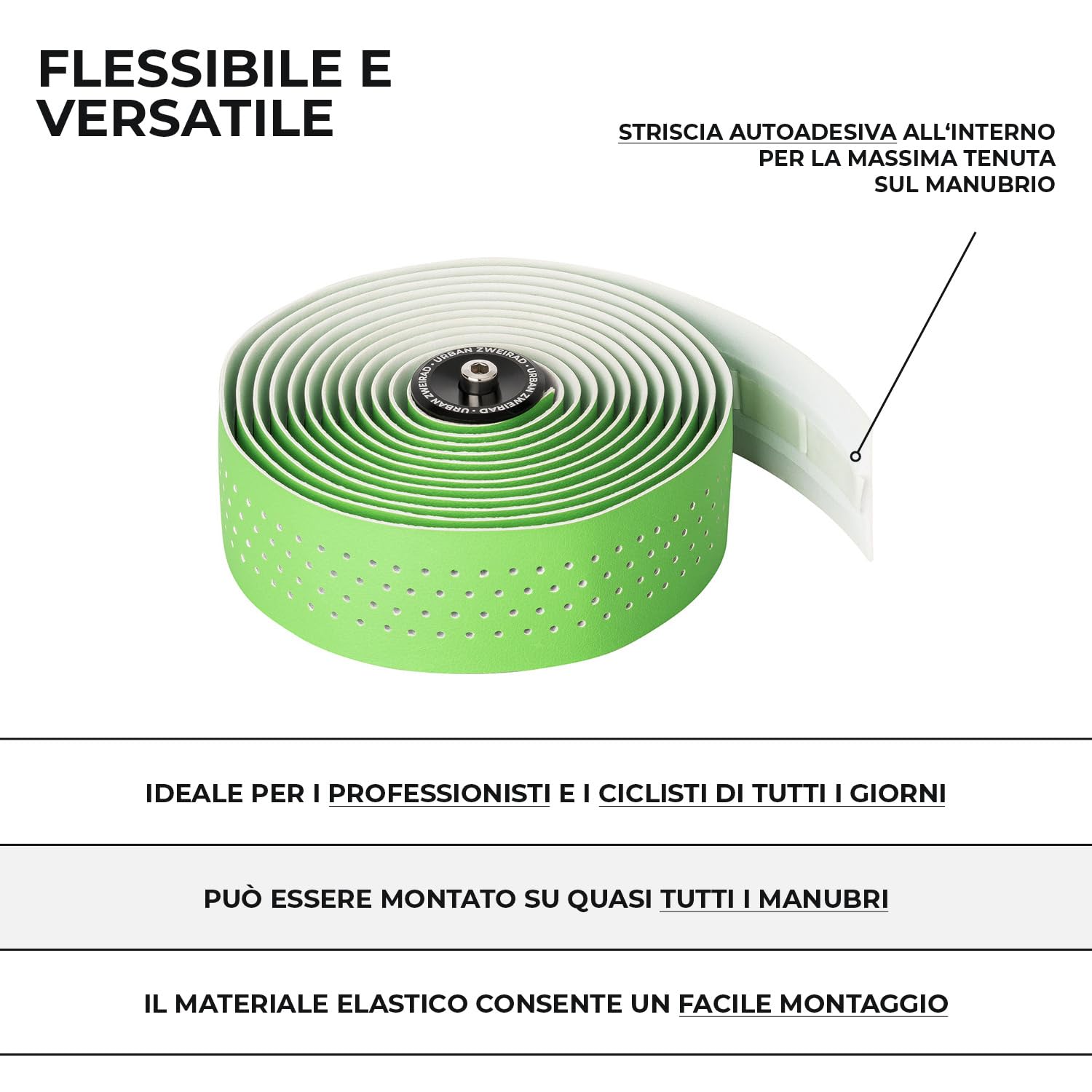 URBAN ZWEIRAD - Nastro per manubrio bicicletta da corsa Extra Dry, nastro autoadesivo con terminali per manubrio in alluminio, nastro per manubrio bici da corsa, bici da gravel (verde)