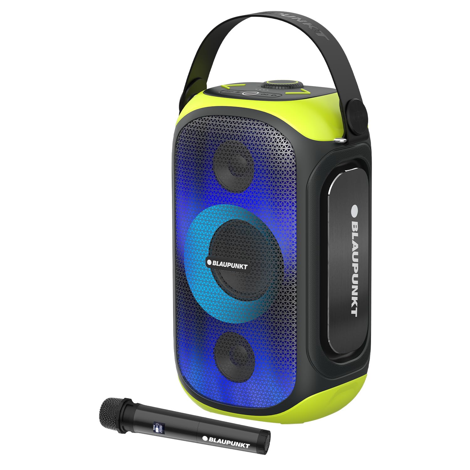 Blaupunkt ATOMIK LYTZ Party Cube I 90W Party Speaker with Bass Boost Equalizer I 9 Aura Light Modes I Wireless Karaoke Mic I Advance Cube Design and Free Tripod with Warranty Registration-image-1