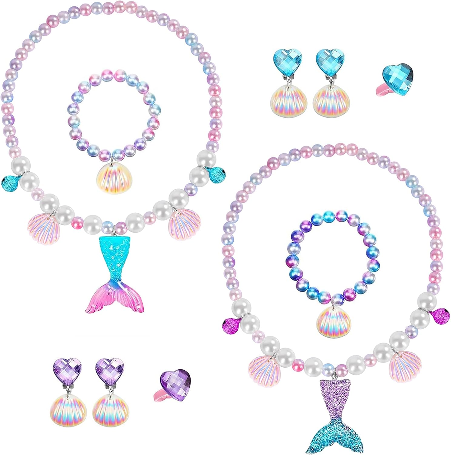 Mermaid Necklace Bracelet Set Mermaid Jewelry Kit Included Shell Necklace Bracelet Ring Earrings Accessories