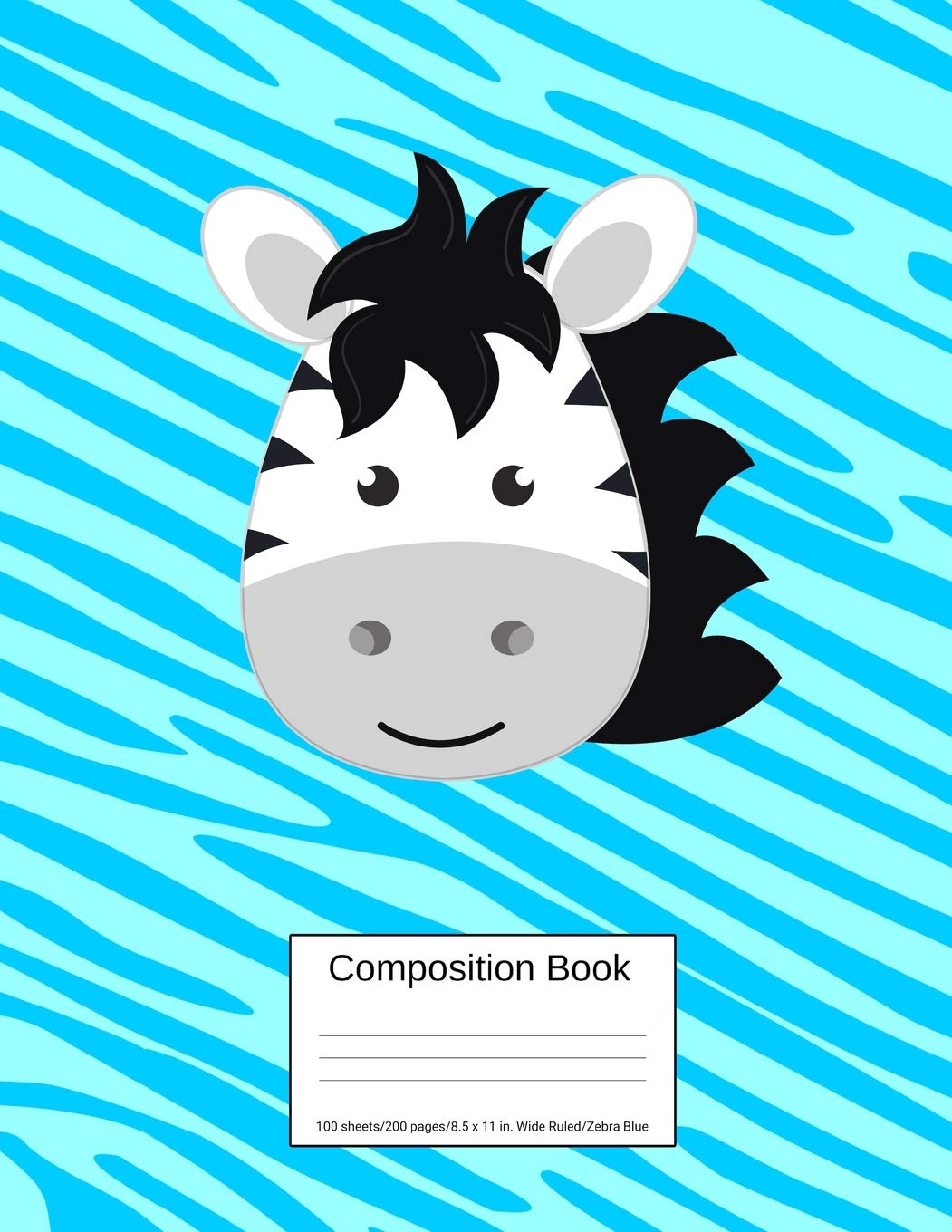 Composition Book 100 Sheets/200 Pages/8.5 X 11 In. Wide Ruled/ Zebra Blue: Writing Notebook Lined Page Book Soft Cover Plain Journal Safari Zebra Africa