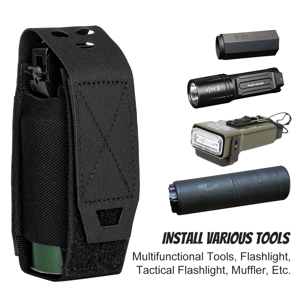 Support Molle pour Lampe de Poche Pochette à Chargeur Pochettes Tactiques Flashbang Pochettes d'outils Portables Multi-usages 500D Nylon (Black)