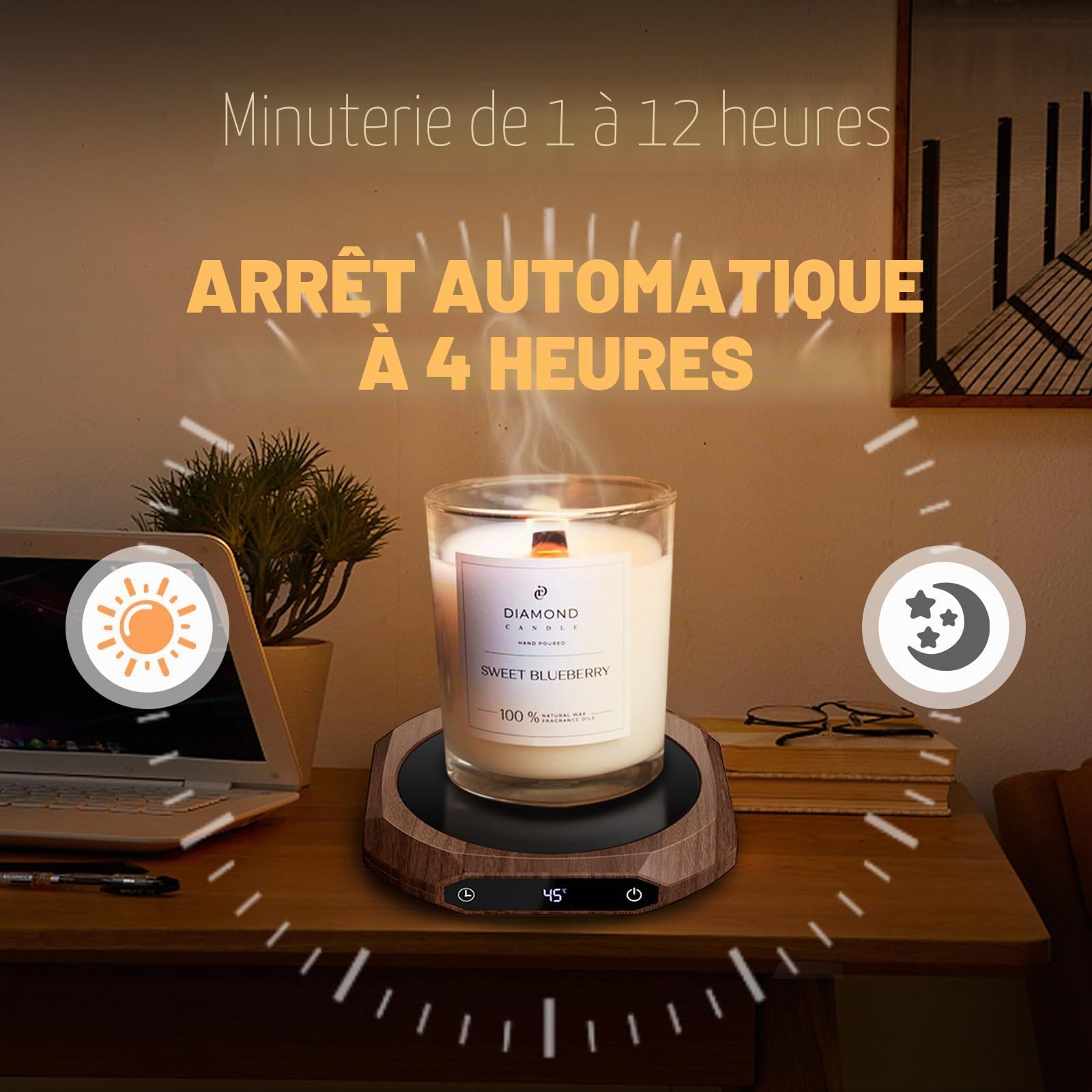 Chauffe Tasse, Chauffe café pour Bureau, Chauffe-Tasse à café,1-12H arrêt Automatique,Chauffe-Bougie Intelligent avec 3 réglages de température, Chauffe-Boisson électrique (Marron)