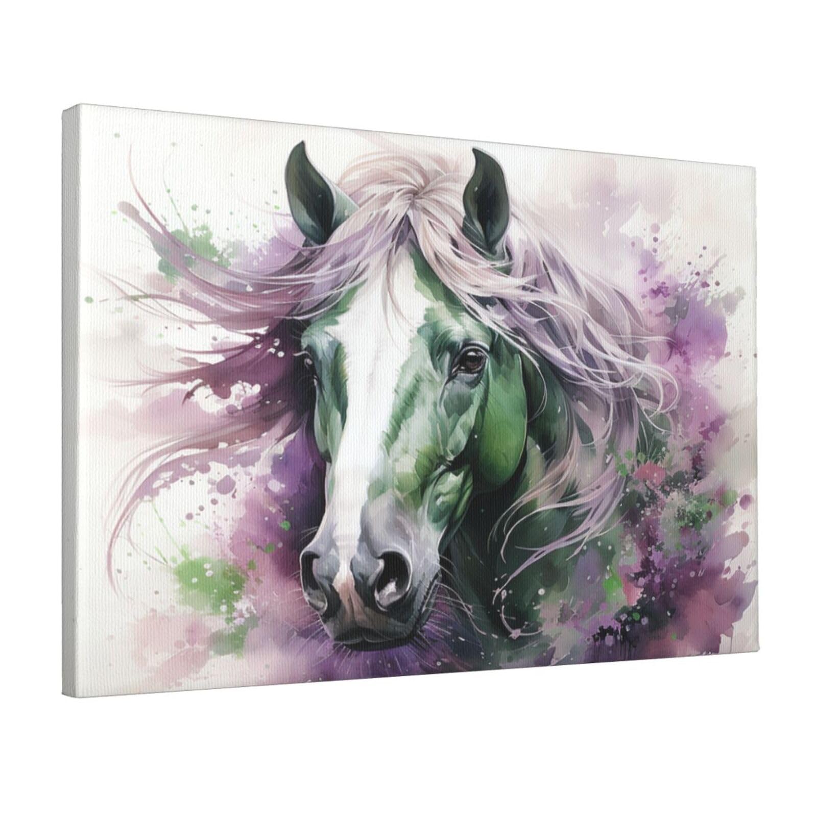KLOPH Green Horse Canvas Wall Art for Living Room 12"x18" Modern Artwork Painting for Bathroom Hanging Canvas Prints Aesthetic Wallart for Bedroom Kitchen Office Wall Decor