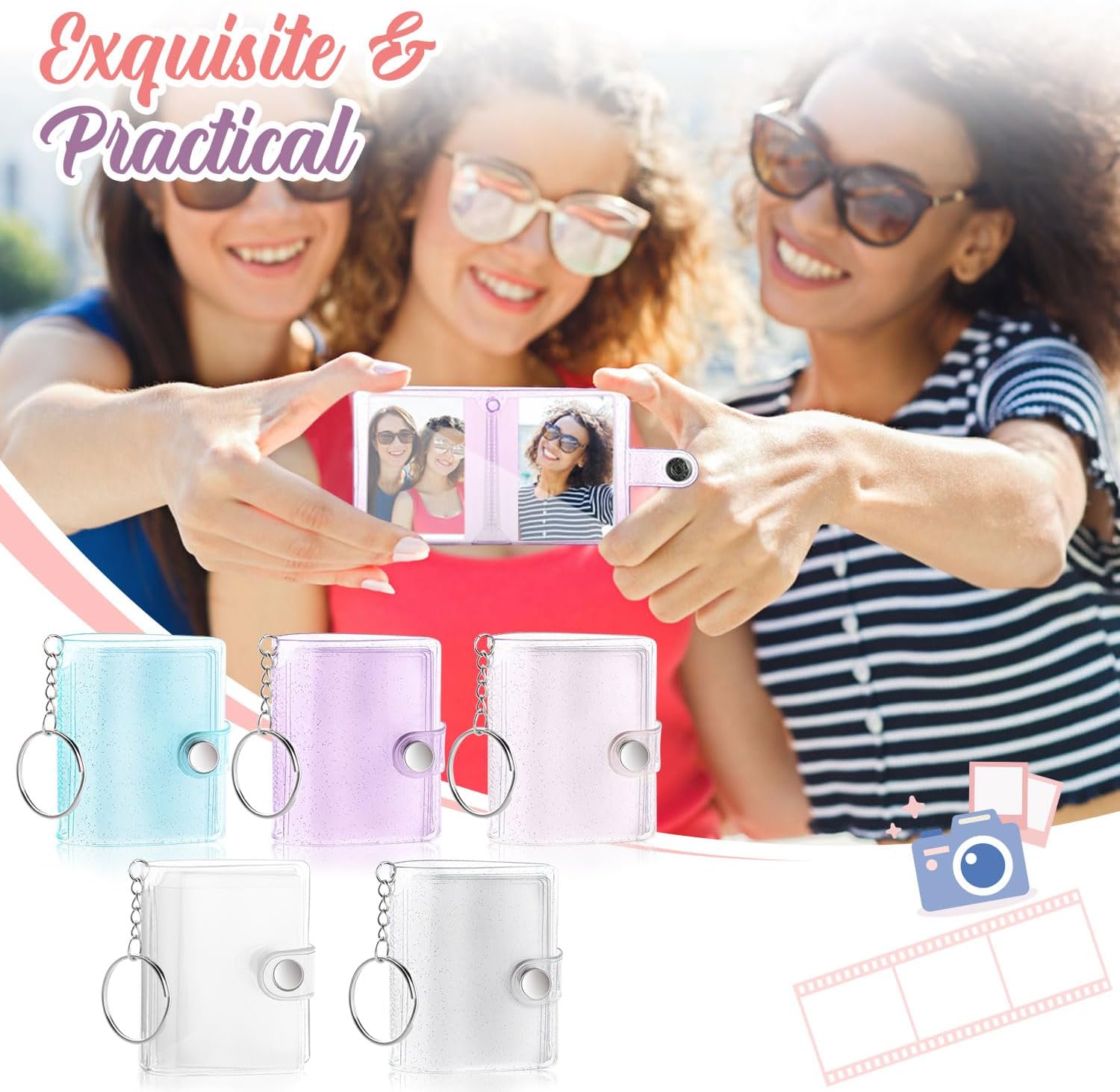 10 Pack 2 Inch Mini Photo Album Key Chain 16 Pockets Photos Storage Holder with Keychain for Picture Card Friendship Wedding Graduation Anniversary