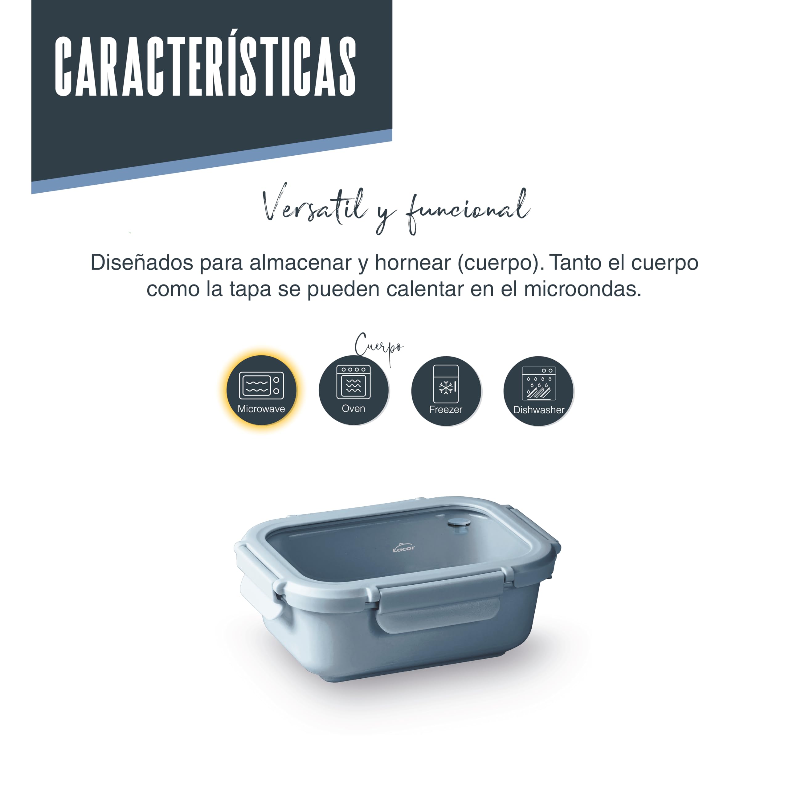 LACOR 64643 - Recipiente Ceram Blue, Cerámica, 1150 ml, Apto microondas | Conserva alimentos bien organizados; apto para horno, apto para microondas, cierre hermético, con 1150 ml de capacidad