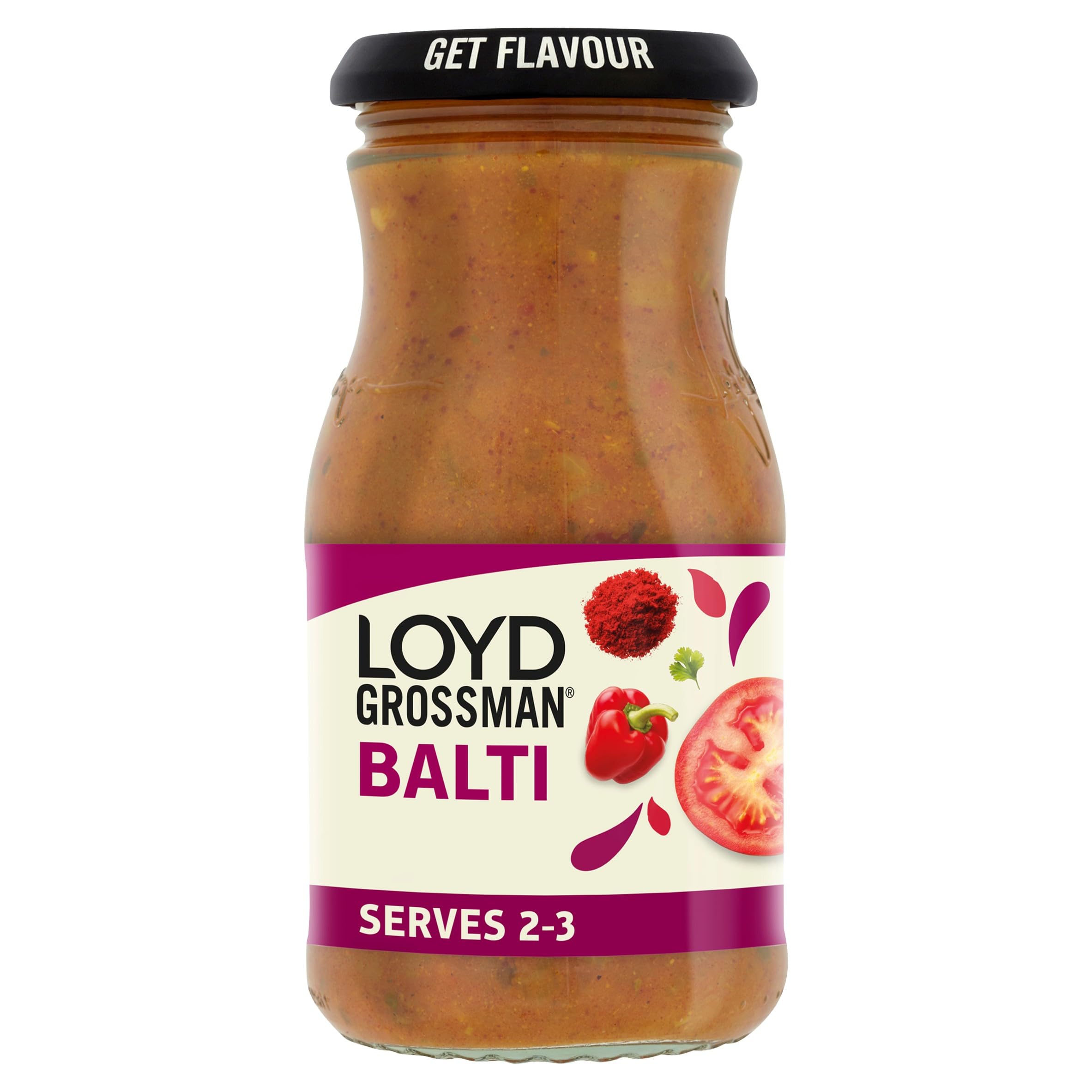 Loyd Grossman Indian Balti Curry Sauce – Medium Spice Tomato & Pepper Blend, Vegetarian-Friendly, 350 g Jar (Pack of 1)