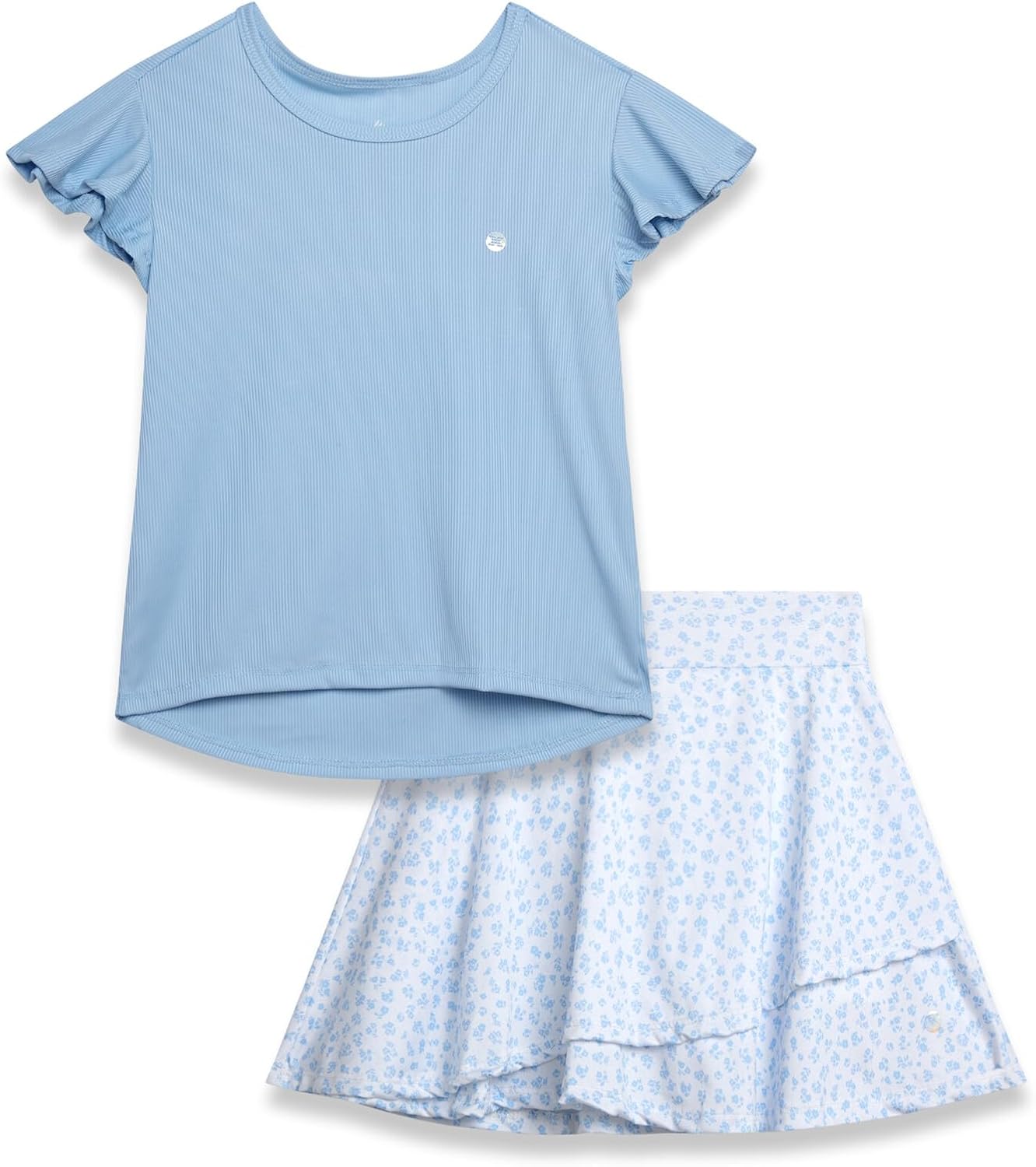 RBX Girls Athletic Skort Set - 2 Piece Ribbed Short Sleeve Tee and Athletic Skort for Girls (Sizes: 7-12)