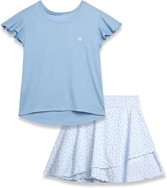 RBX Girls 2-Piece Ribbed Short Sleeve Tee & Athletic Skort