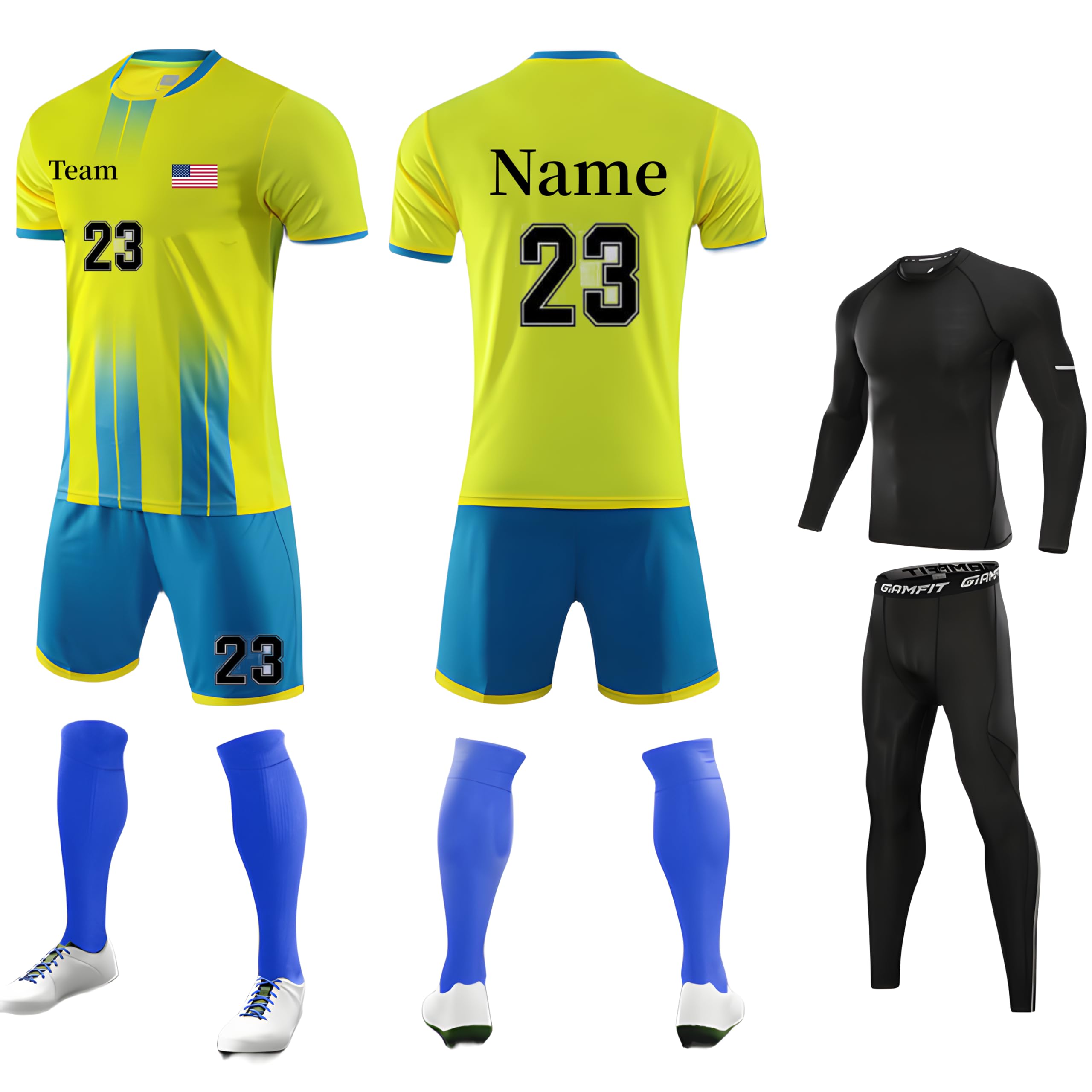 DVGEY Personalized Soccer Jersey for Men Women Adults Kids Custom Soccer Shirt and Shorts with Name Number Logo (Yellow)