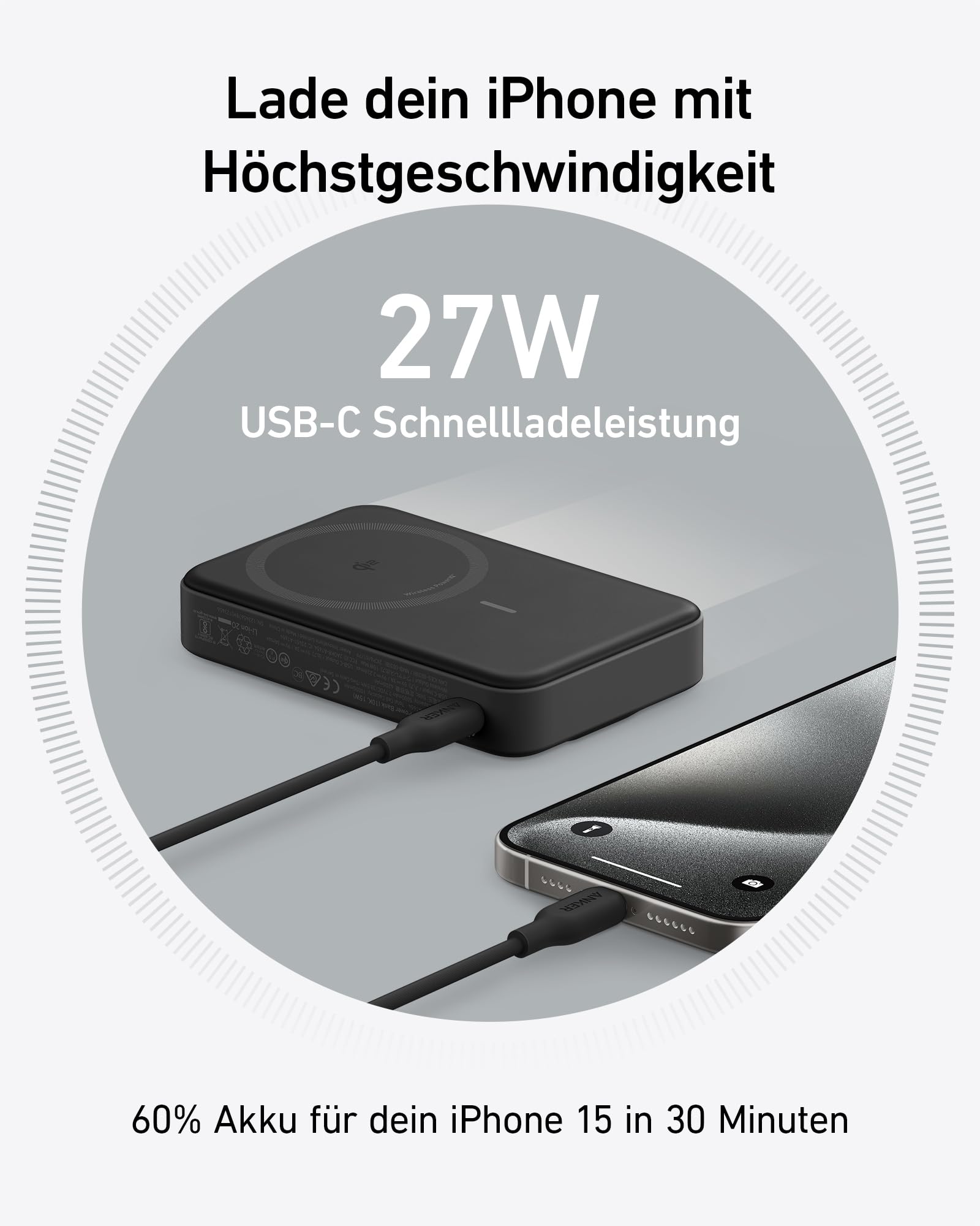 Anker MagGo Power Bank, Qi2-zertifiziertes 15W schnelles MagSafe-kompatibles mobiles Ladegerät, 10.000mAh Akku, Smartes Display & klappbarer Ständer, Für iPhone 17/16/15/14/13/12, Inkl. USB-C Kabel