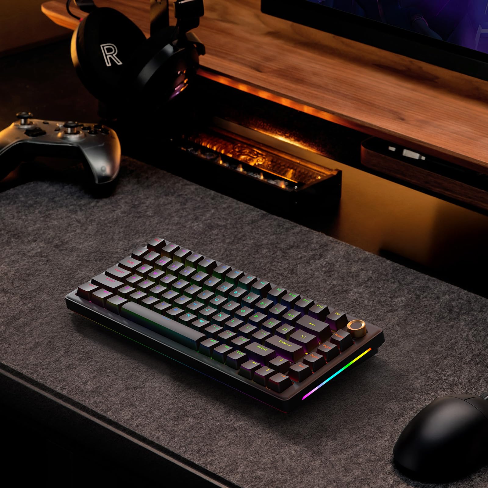 TMKB T81E Mechaniczna Klawiatura Gamingowa z Kablem, Oświetlenie RGB, Gniazdo Hot-Swap Gasket Mount, Układ 75% US-QWERTY, Creamy Keyboard z Pre-Smarowanymi Switchami Liniowymi - Czarny