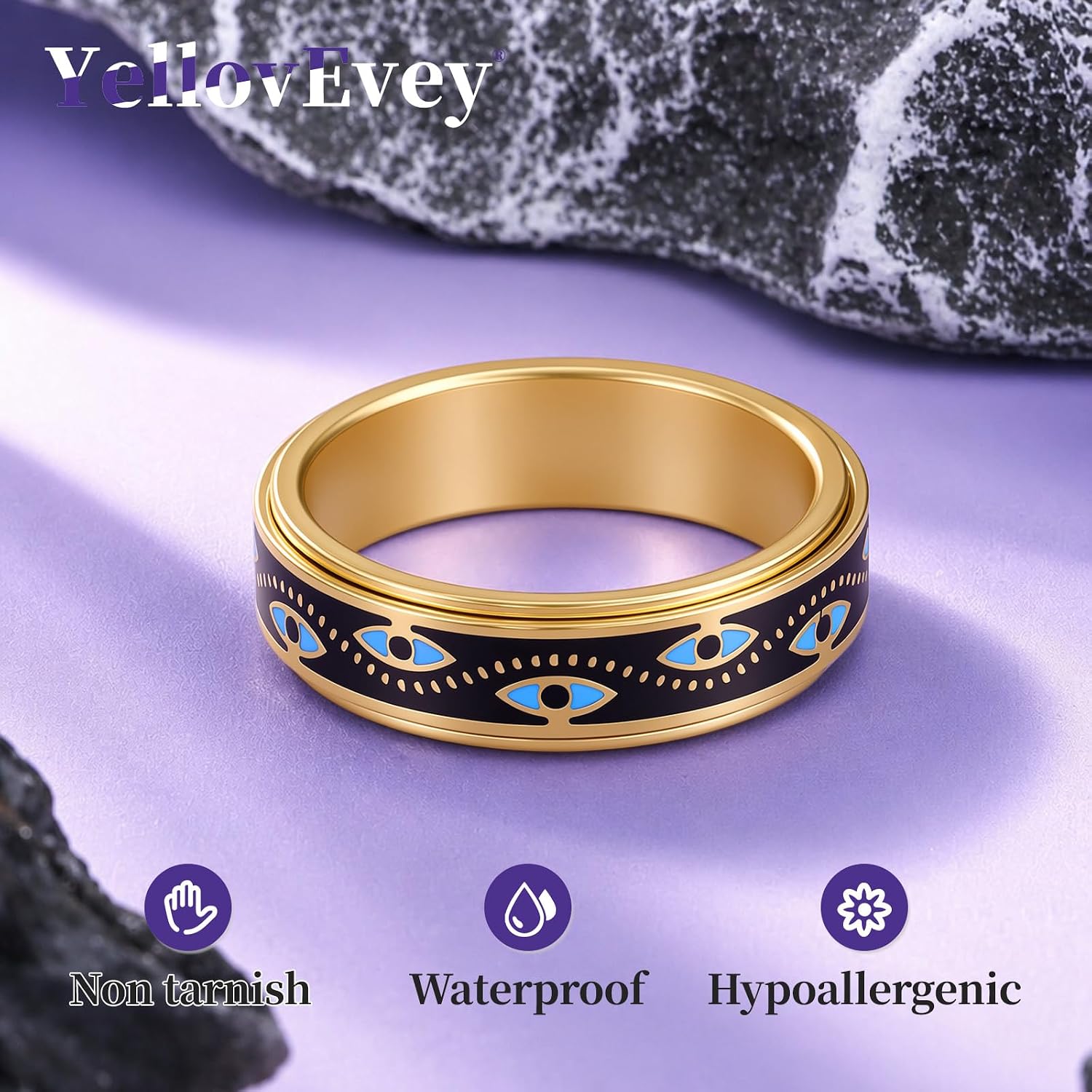 Evil Eye Fidget Ring for Women - Anxiety Relief Spinner Jewelry,18K Gold Plated Stainless Steel Turkish Ojo Turco Protection Rings Gift for Adults image 5