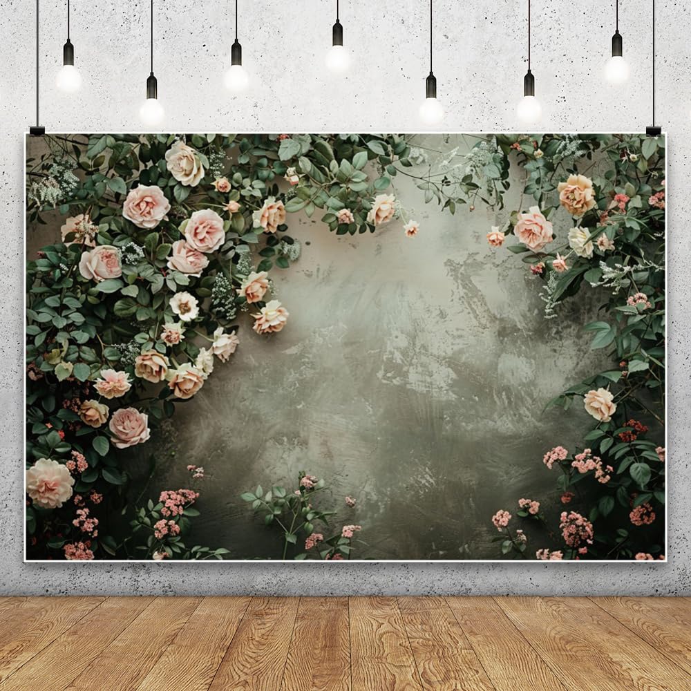 YongFoto Elegant Retro Bloom Flower Wall Backdrop 7x5ft Spring Green Plant Climbing Vines Floral Photography Background Bridal Shower Wedding Party Banner Room Decor Portraits Photoshoot Wallpaper: 7ftx5ft Style 7