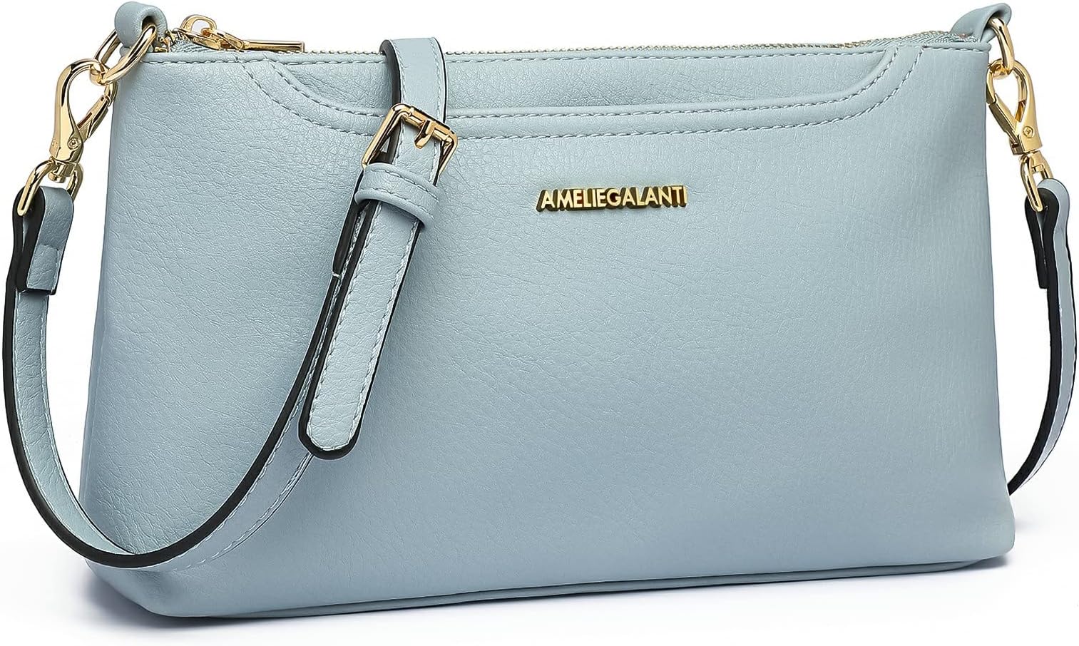 AMELIE GALANTI Small Medium Size Crossbody Bag purse for Women,leather Shoulder handbag with Adjustable Strap (L blue)