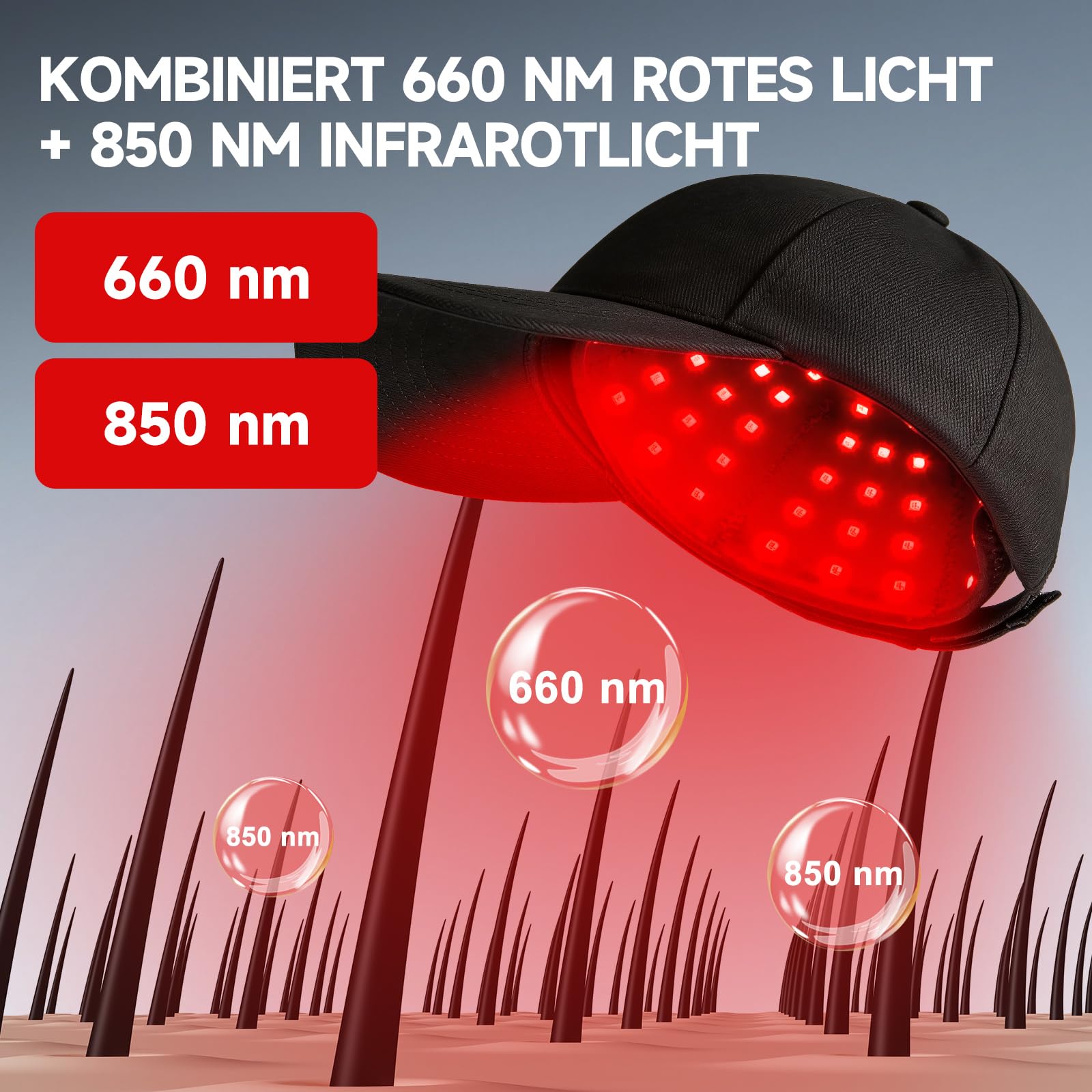 Casco Luce Rossa Crescita Capelli Regolabile Pannello Rimovibile 7 Modalità