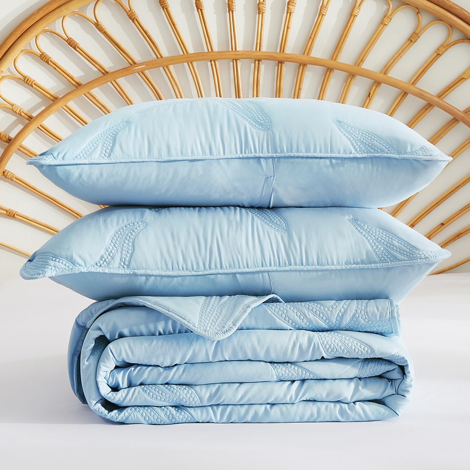 EVENHUG Coastal Quilt Sets King Size Summer Soft Lightweight Beach Bedding Set with Pillow Shams Nautical Bedspread Coverlet for All Season (Blue 102''x92'')