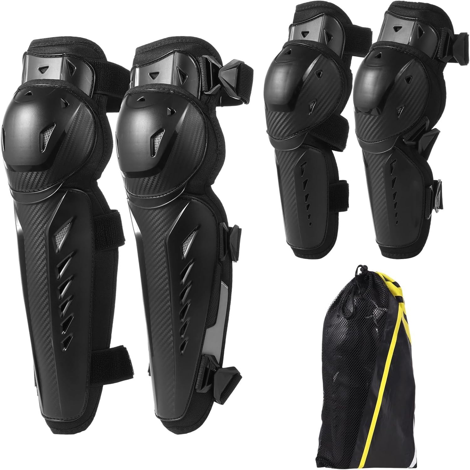 BOSREROY 4 Pcs Adjustable Knee and Elbow Pads, Protective Guards with Hard Shell & Soft Lining for Cycling, Skateboarding, Dirt Biking, Skiing