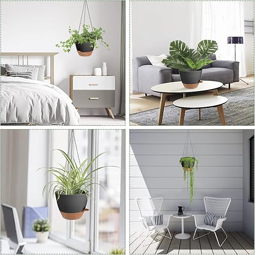Miniatura 6 de Macetas colgantes de 8 pulgadas para plantas de interior y exterior, paquete de 2 macetas colgantes de riego automático con agujeros de drenaje y