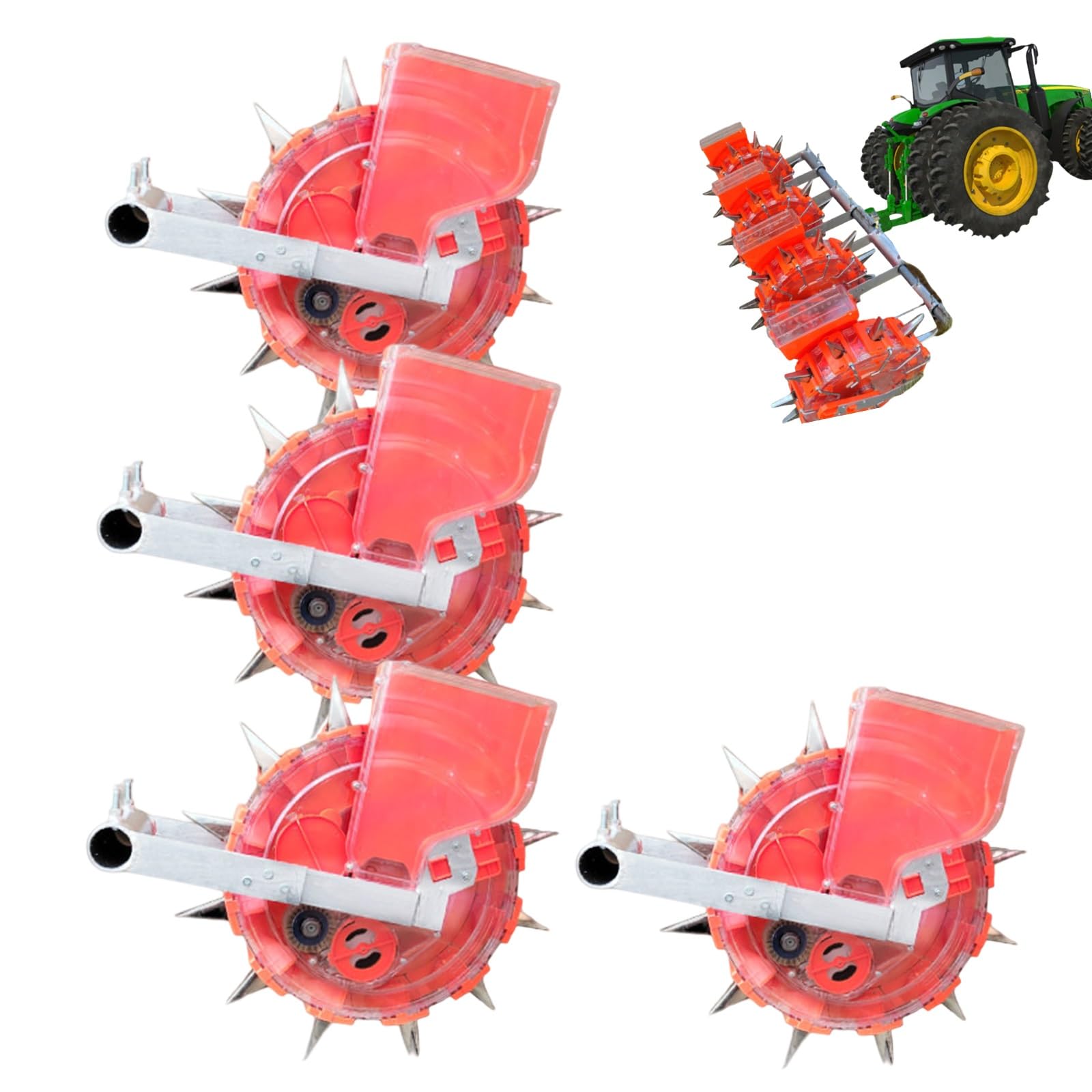 Seminatrice agricola a 4 unità per impieghi gravosi, con 8 Dischi di Semina, 12 Coni Regolabili, trainata da Trattore, Ideale per la Semina di Mais e Altre Colture