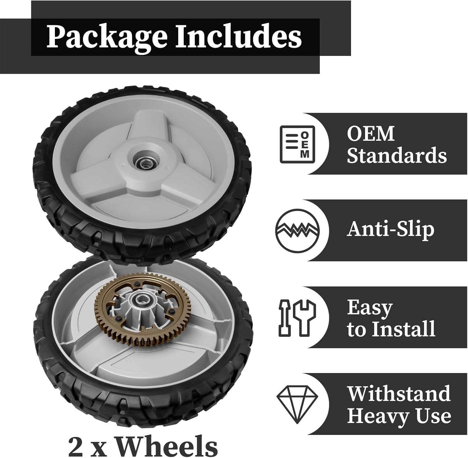 501067001 Lawn Mower Wheels, Compatible with Husqvarna HU725AWDH HU725AWDHQ HU800AWDH, 11" Rear Drive Wheels Replaces for 588251401 Walk-Behind Mowers, 2 Pack