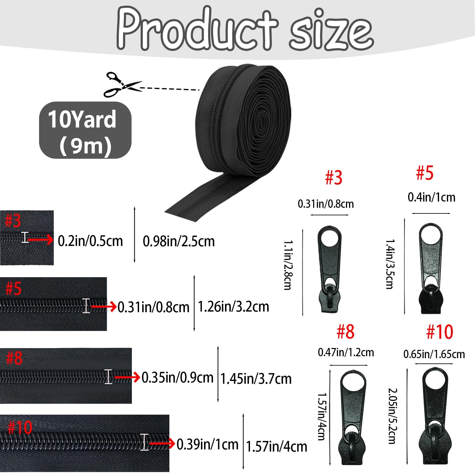 meiyoushengda 9,1 m, 91,4 cm große große Reißverschlüsse, Nr. 8, schwarzer Nylon-Spiralreißverschluss, Meterware mit 20 Ersatzschiebern, Reißverschlüsse zum Nähen, Heimwerken, Taschen, Handwerk
